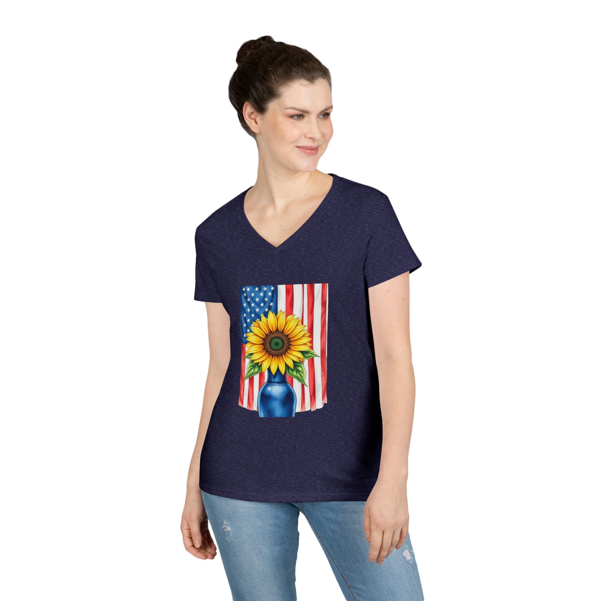 V-Neck T-Shirt Patriotic Americans Stand Behind Ukraine