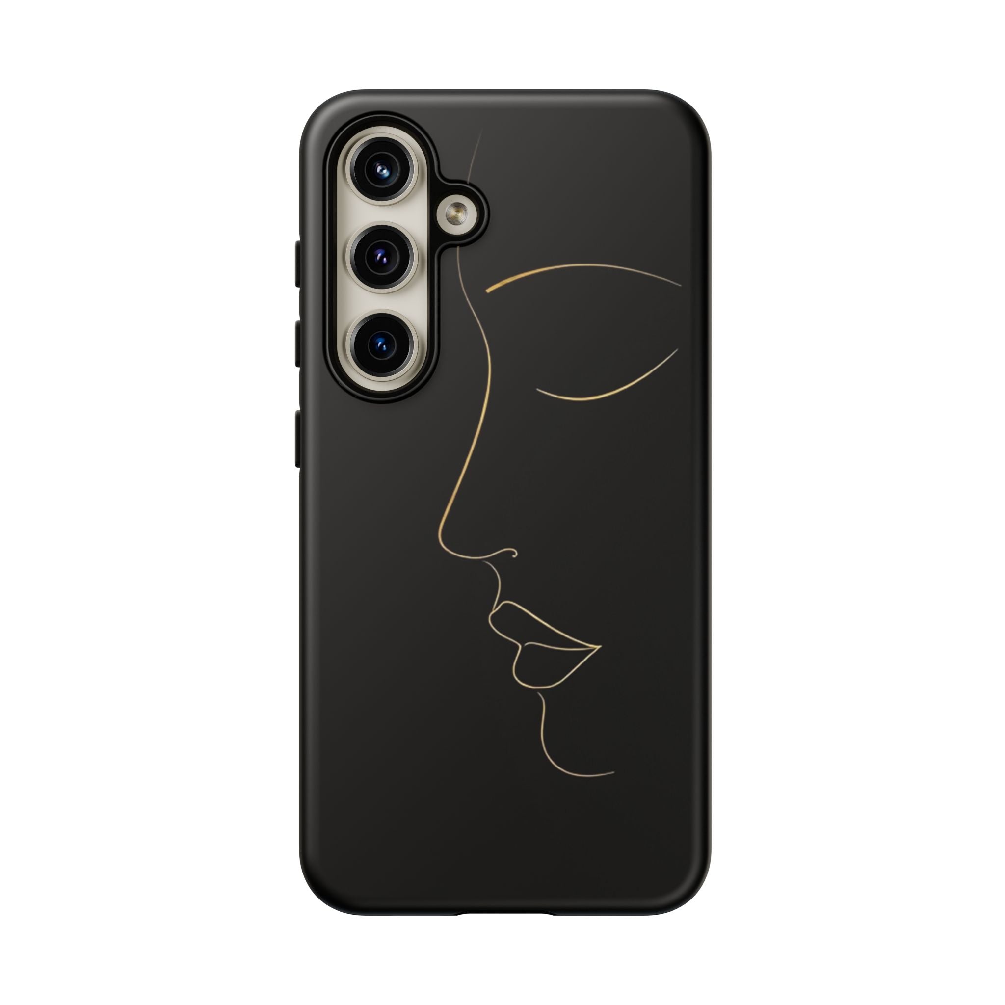 Android OR iPhone Compatible Cases - Gold Line Face Design - Unique Tough Cases
