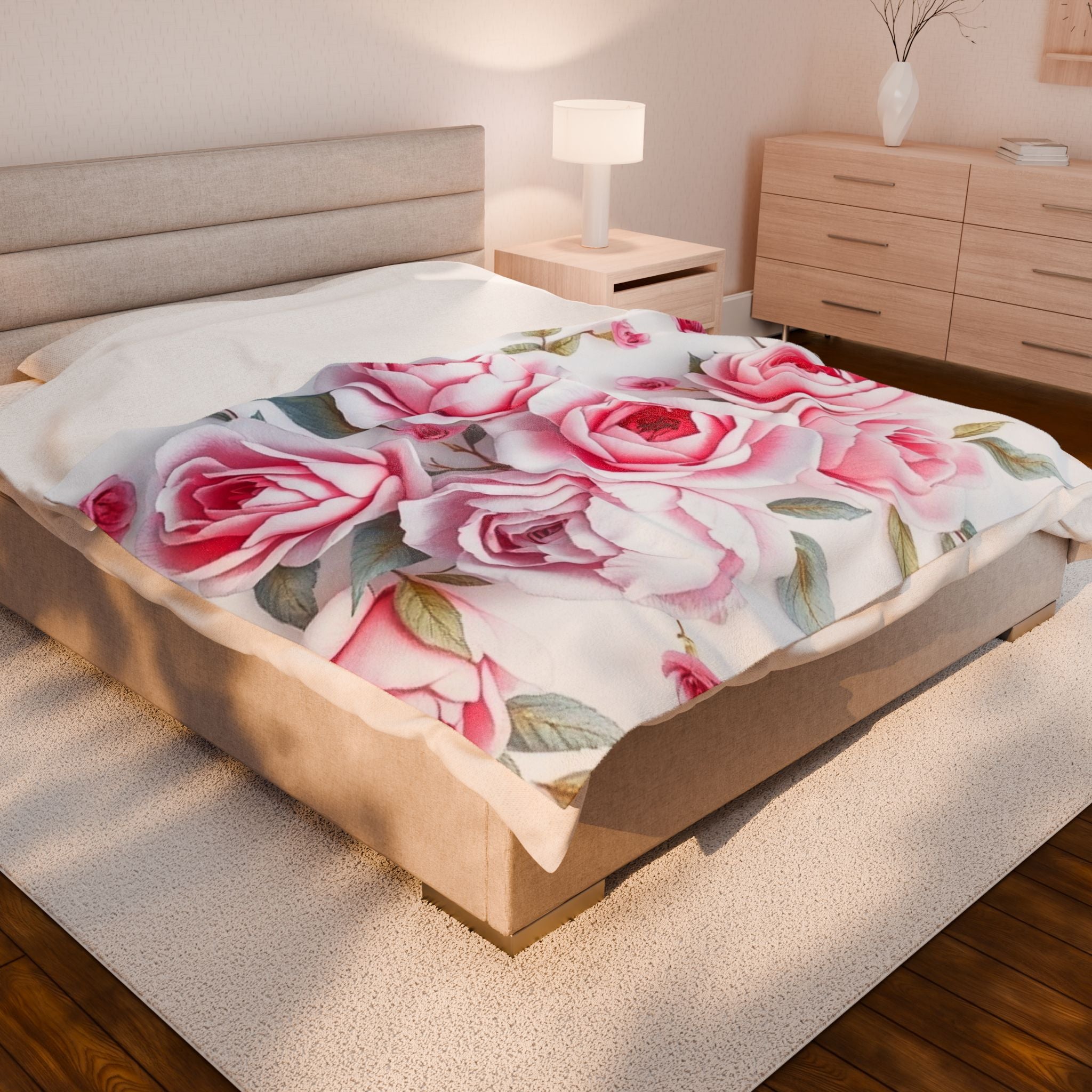 Beautiful Pink Flowers Velveteen Plush Blanket – For Comfort and Warmth