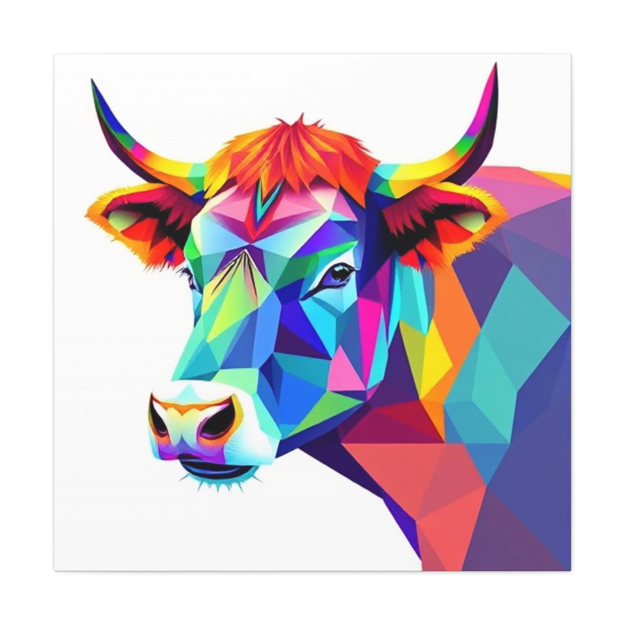 Colorful Cow Canvas Art - Vibrant Stretched Wall Decor for Animal Lovers