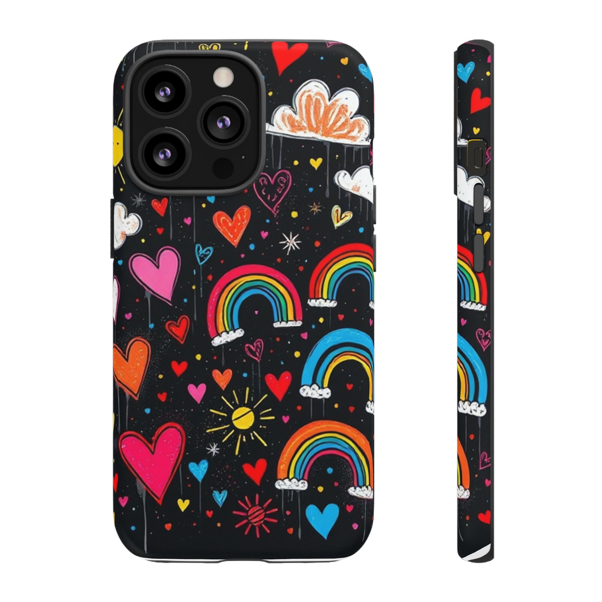 Android OR iPhone Compatible Cases - Doodle Hearts and Rainbows Design