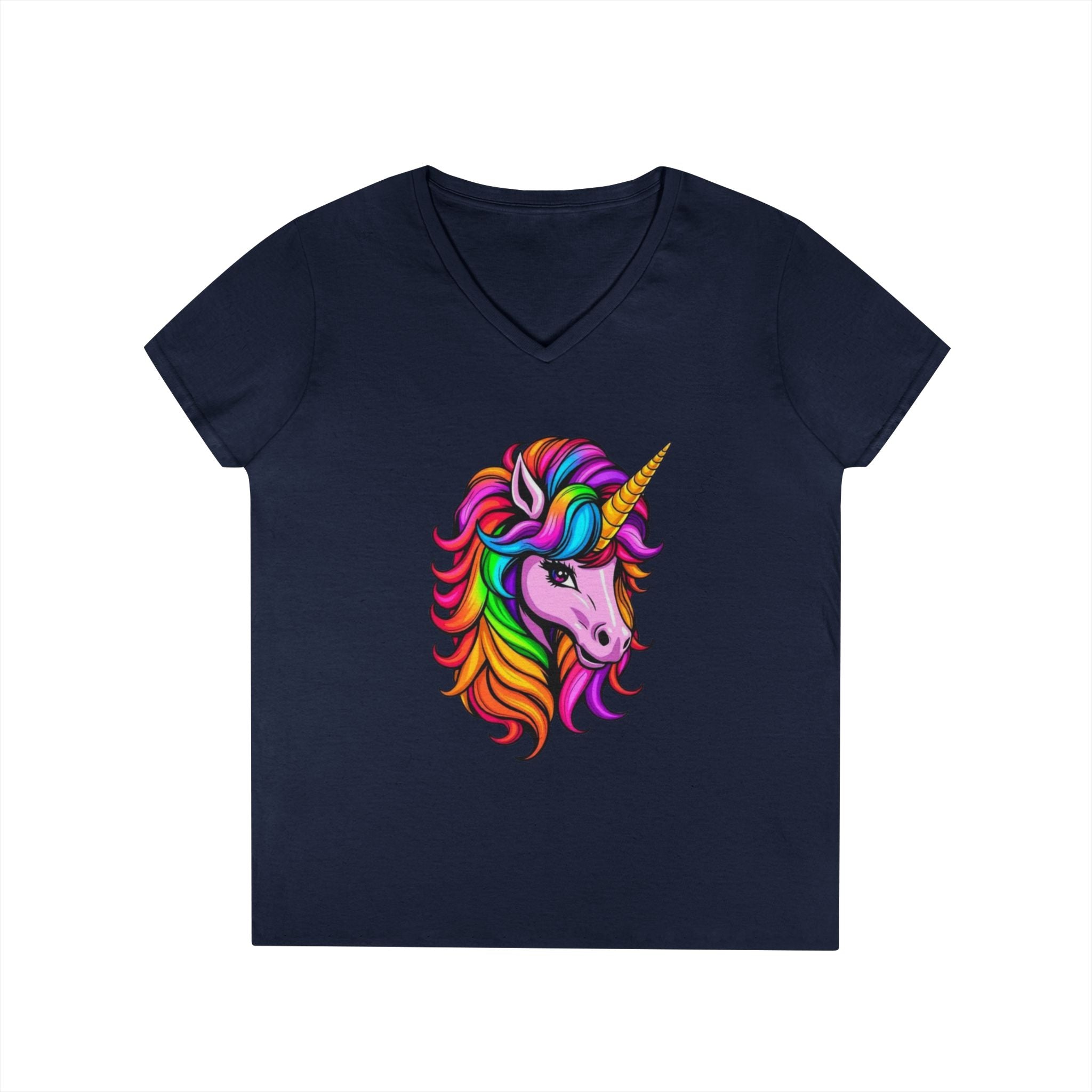 Rainbow Unicorn Ladies' V-Neck T-Shirt | Fun Graphic Tee for Women