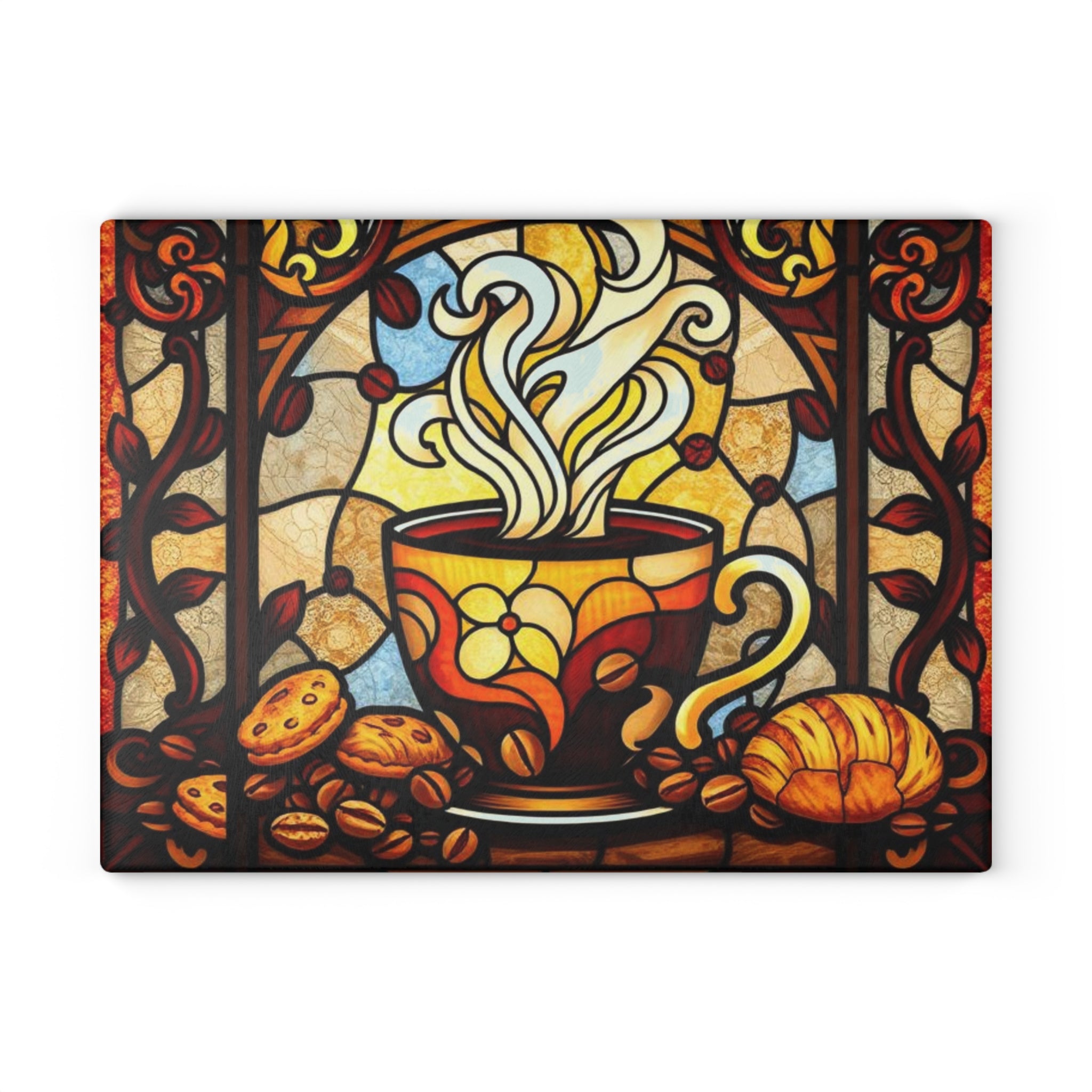 Colorful Stained Glass Coffee & Cake Cutting Board - Perfect for Home Chefs & Gifting