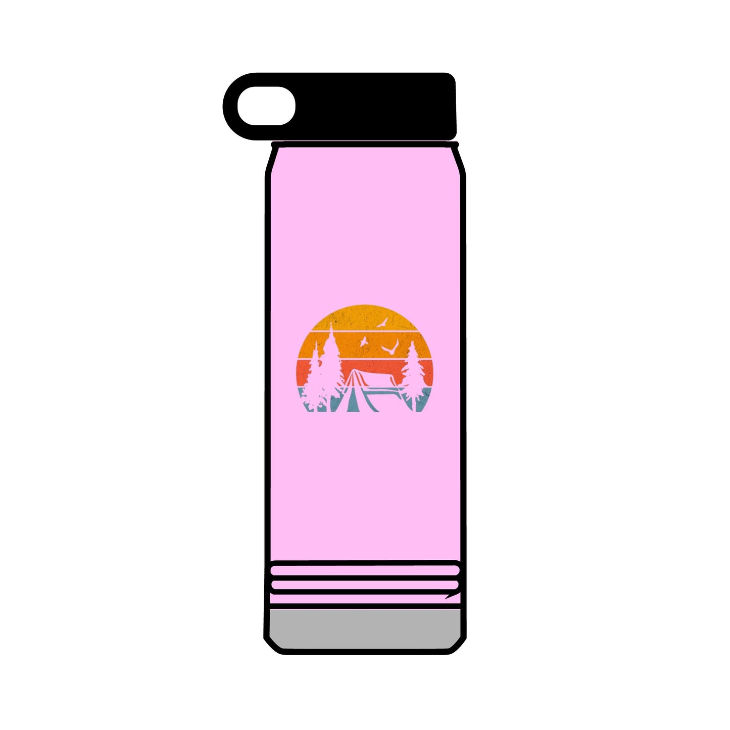 32oz Water Bottle Camping Sunset Scene
