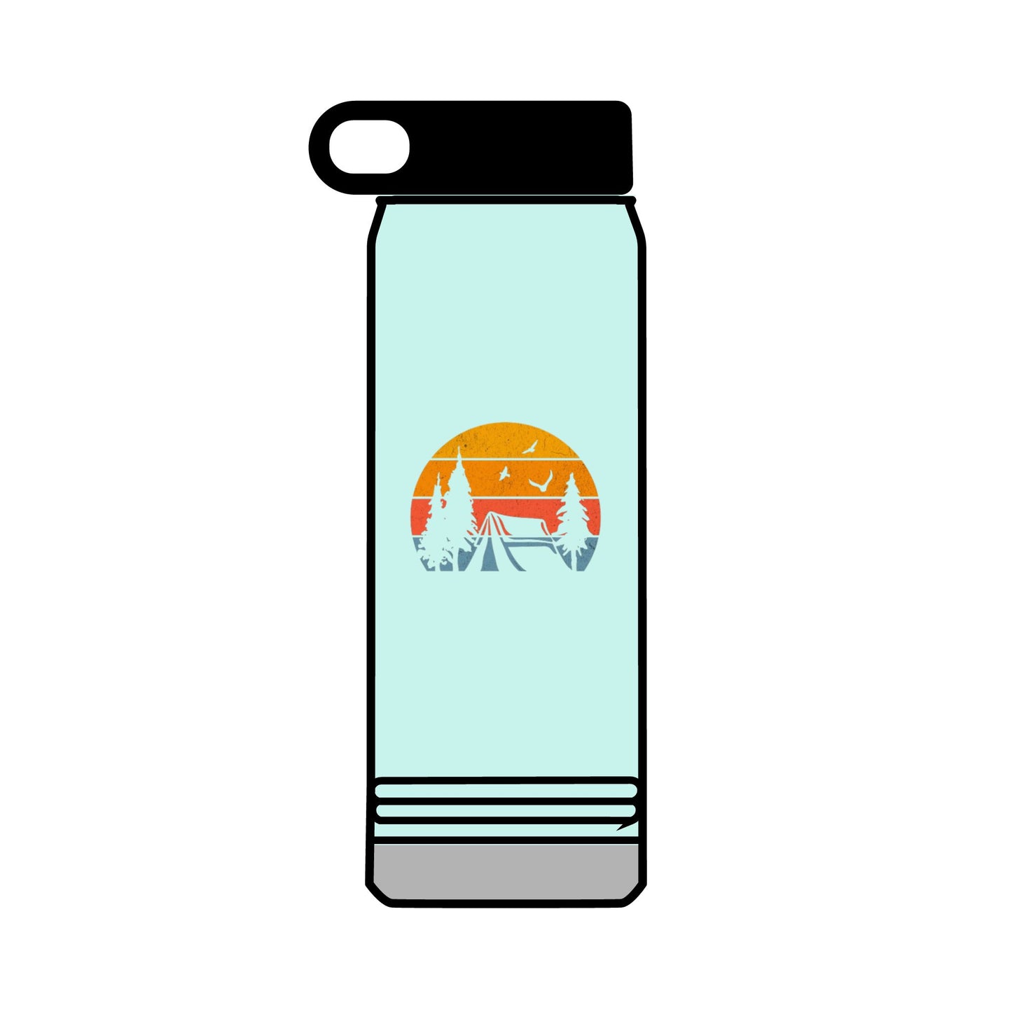 32oz Water Bottle Camping Sunset Scene