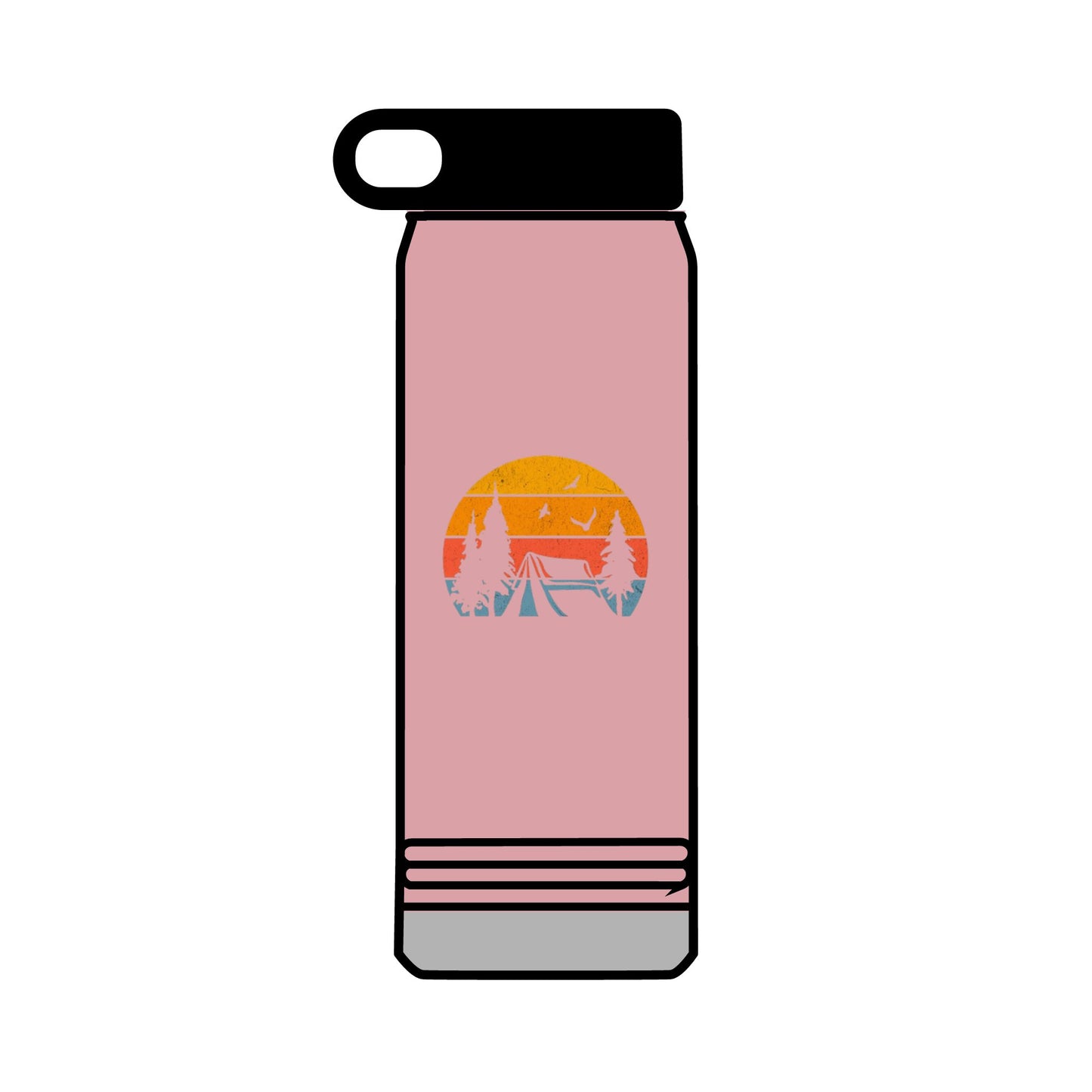 32oz Water Bottle Camping Sunset Scene