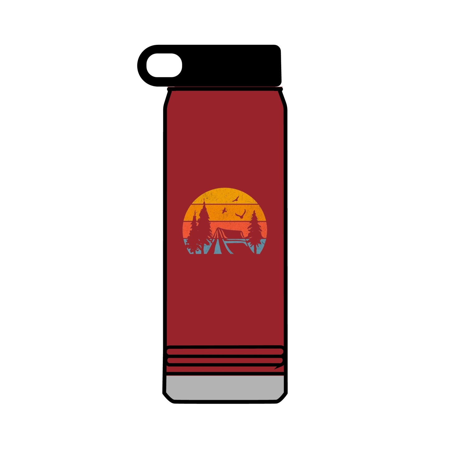 32oz Water Bottle Camping Sunset Scene