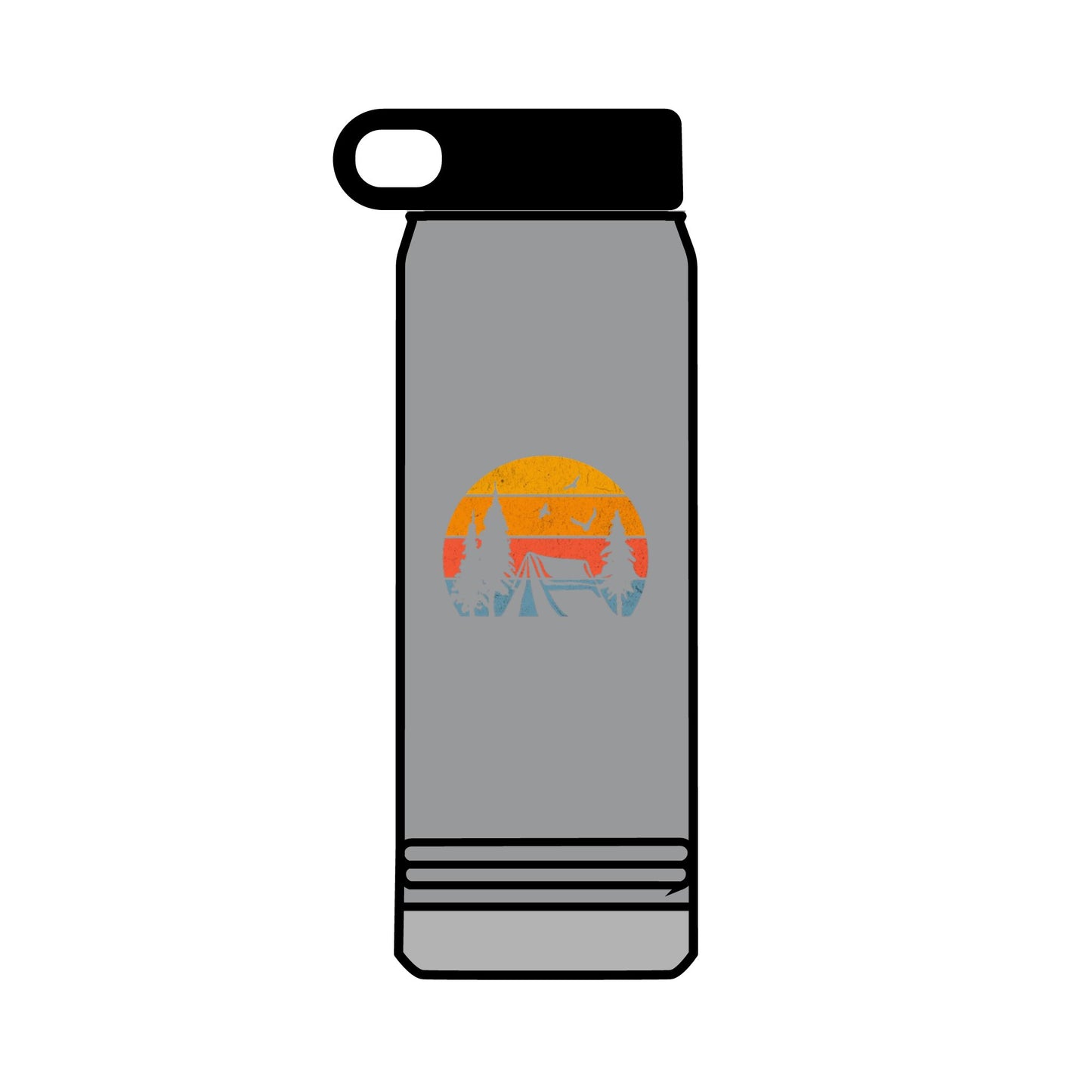 32oz Water Bottle Camping Sunset Scene