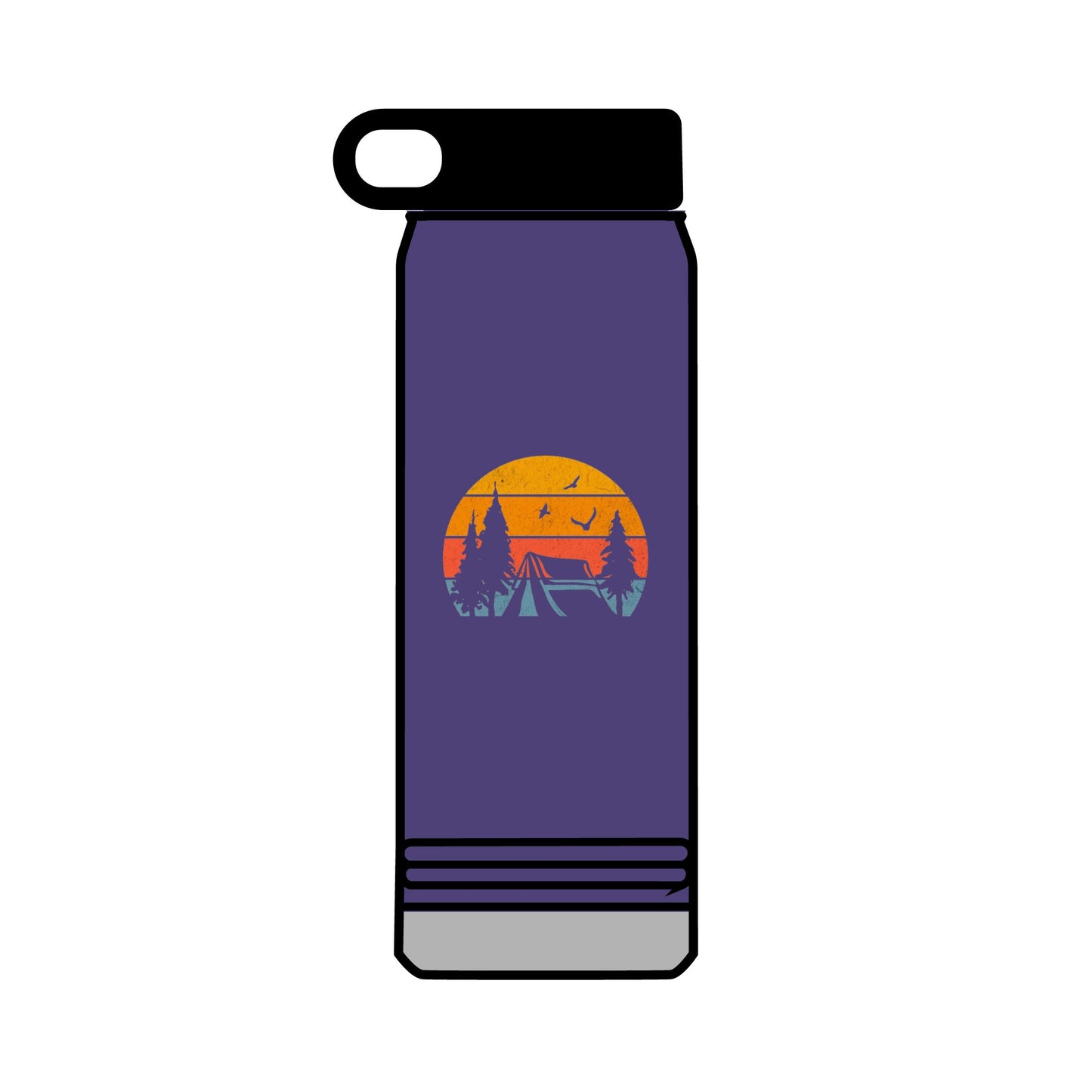 32oz Water Bottle Camping Sunset Scene