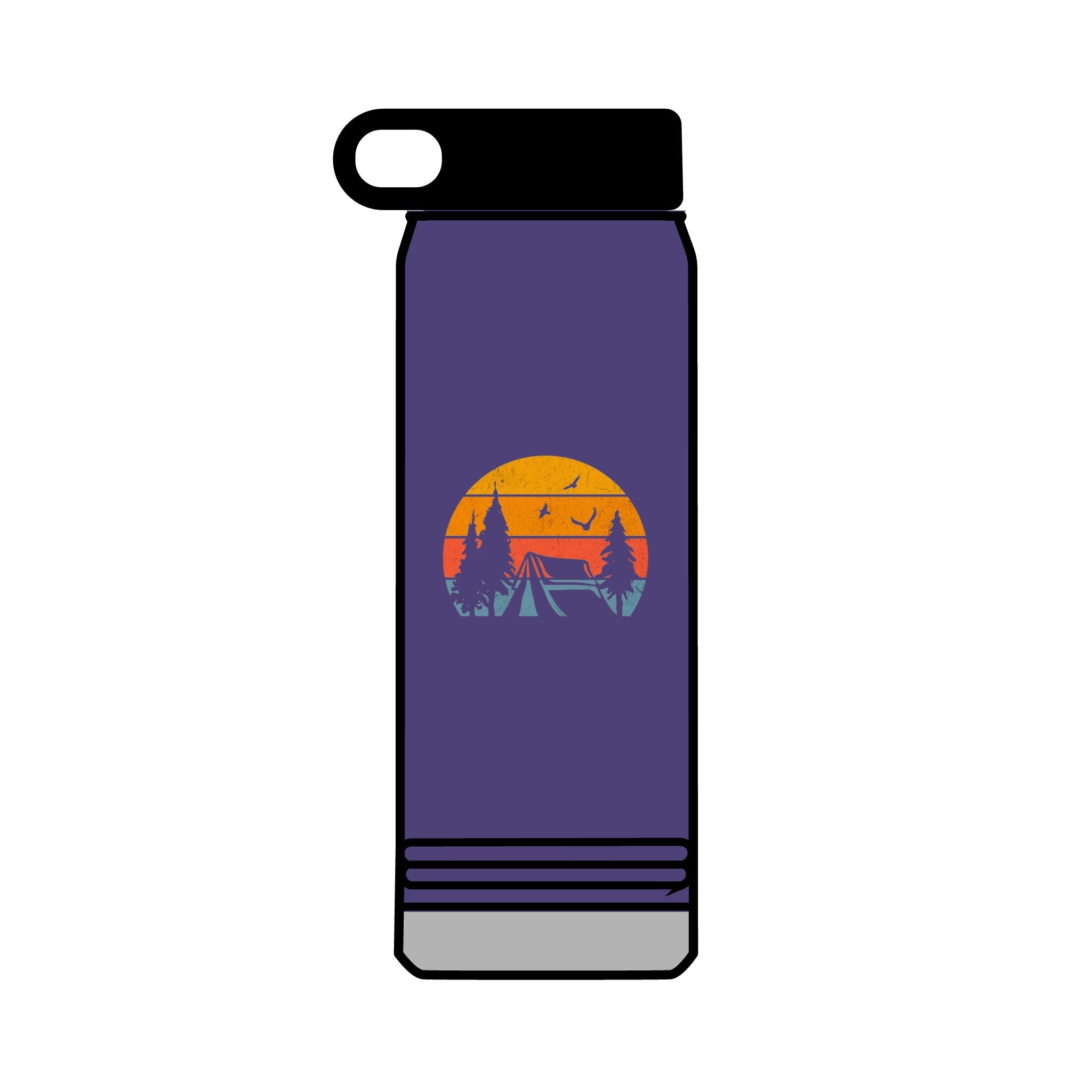 32oz Water Bottle Camping Sunset Scene