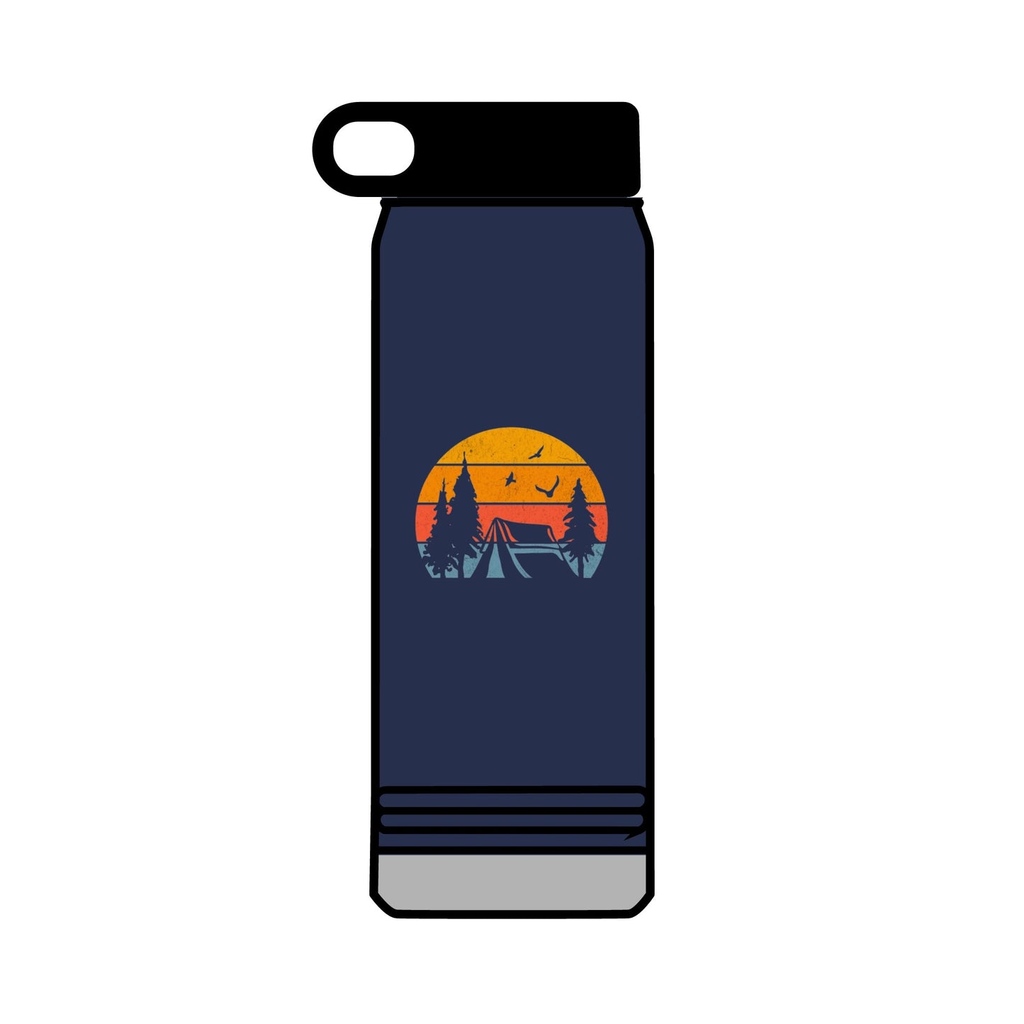 32oz Water Bottle Camping Sunset Scene