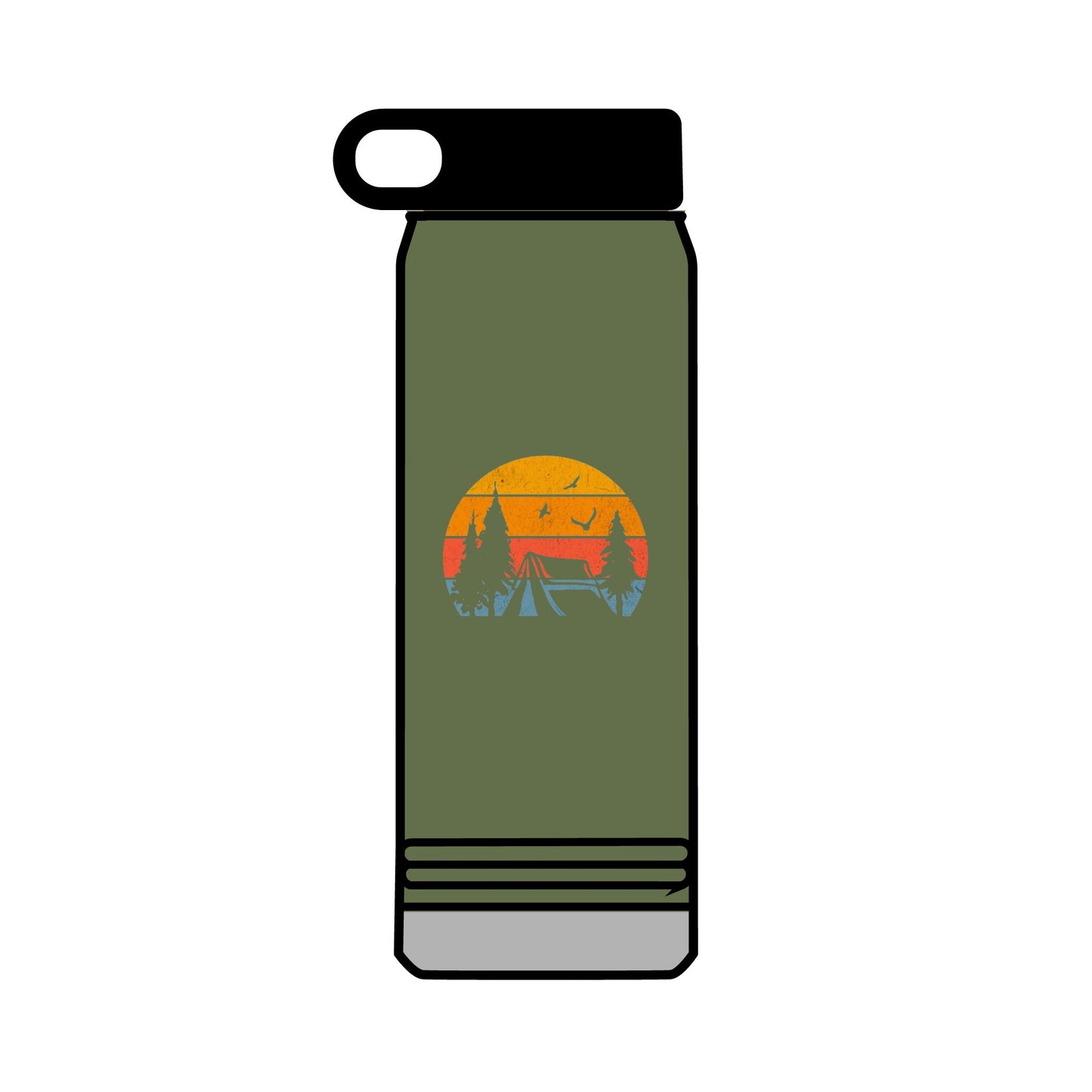 32oz Water Bottle Camping Sunset Scene
