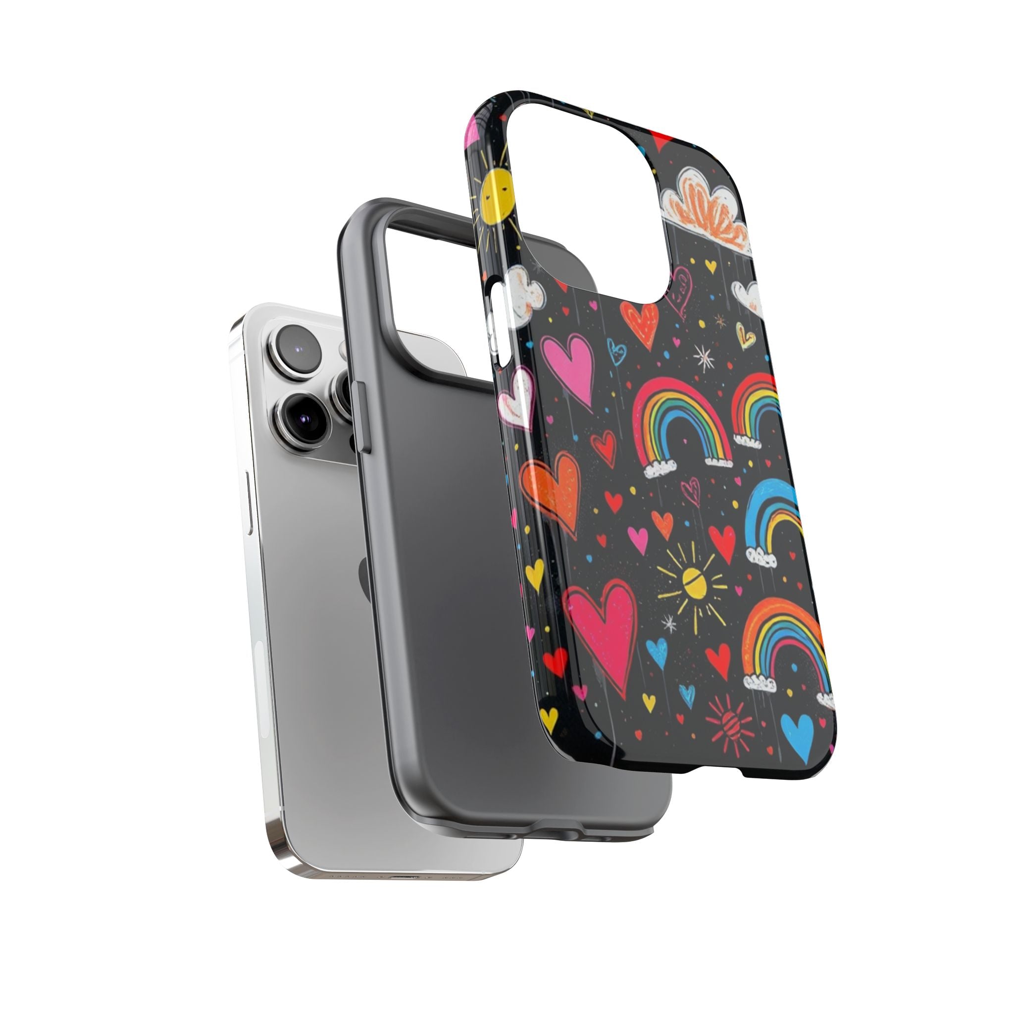 Android OR iPhone Compatible Cases - Doodle Hearts and Rainbows Design