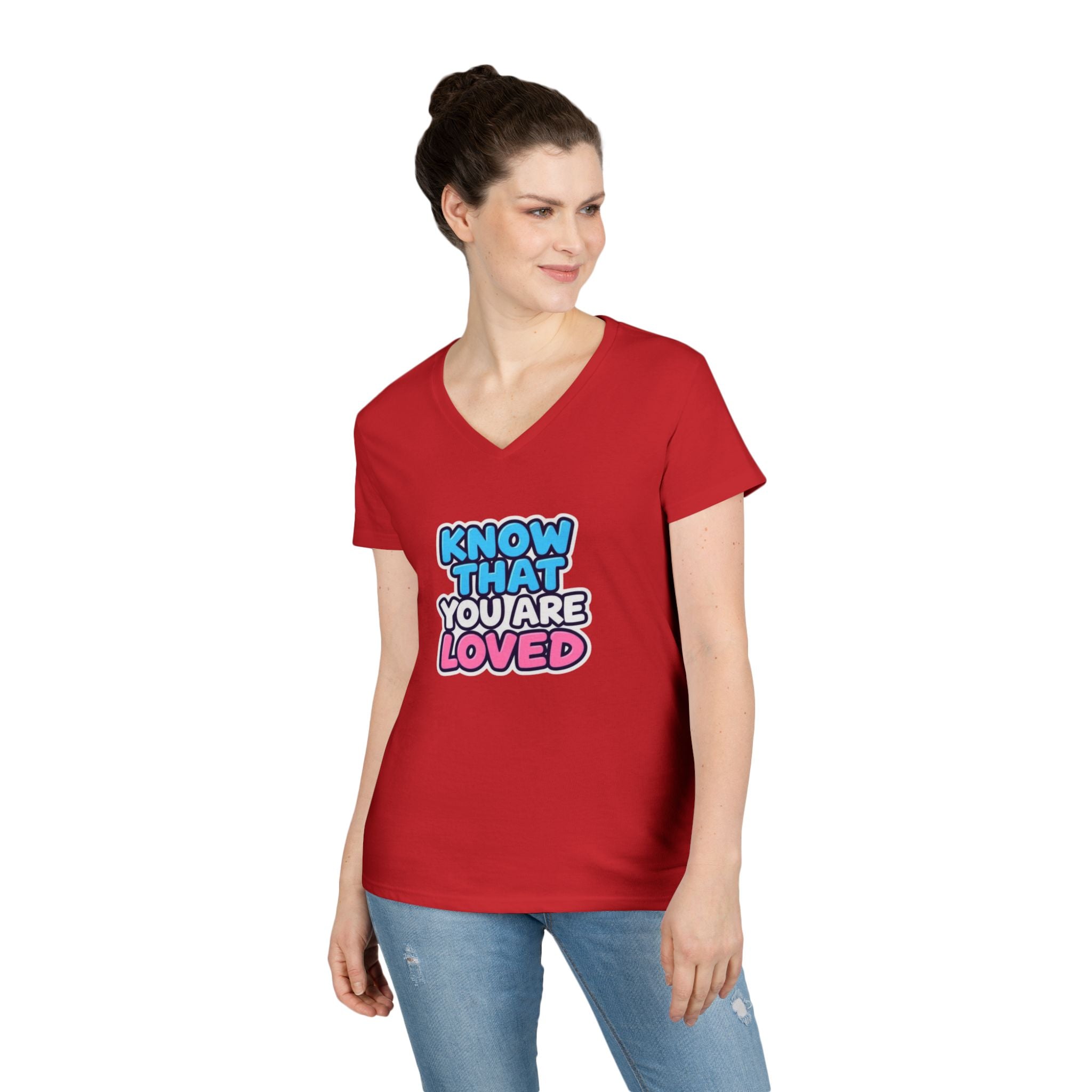 Know That You Are Loved Ladies' V-Neck T-Shirt Trans Colors