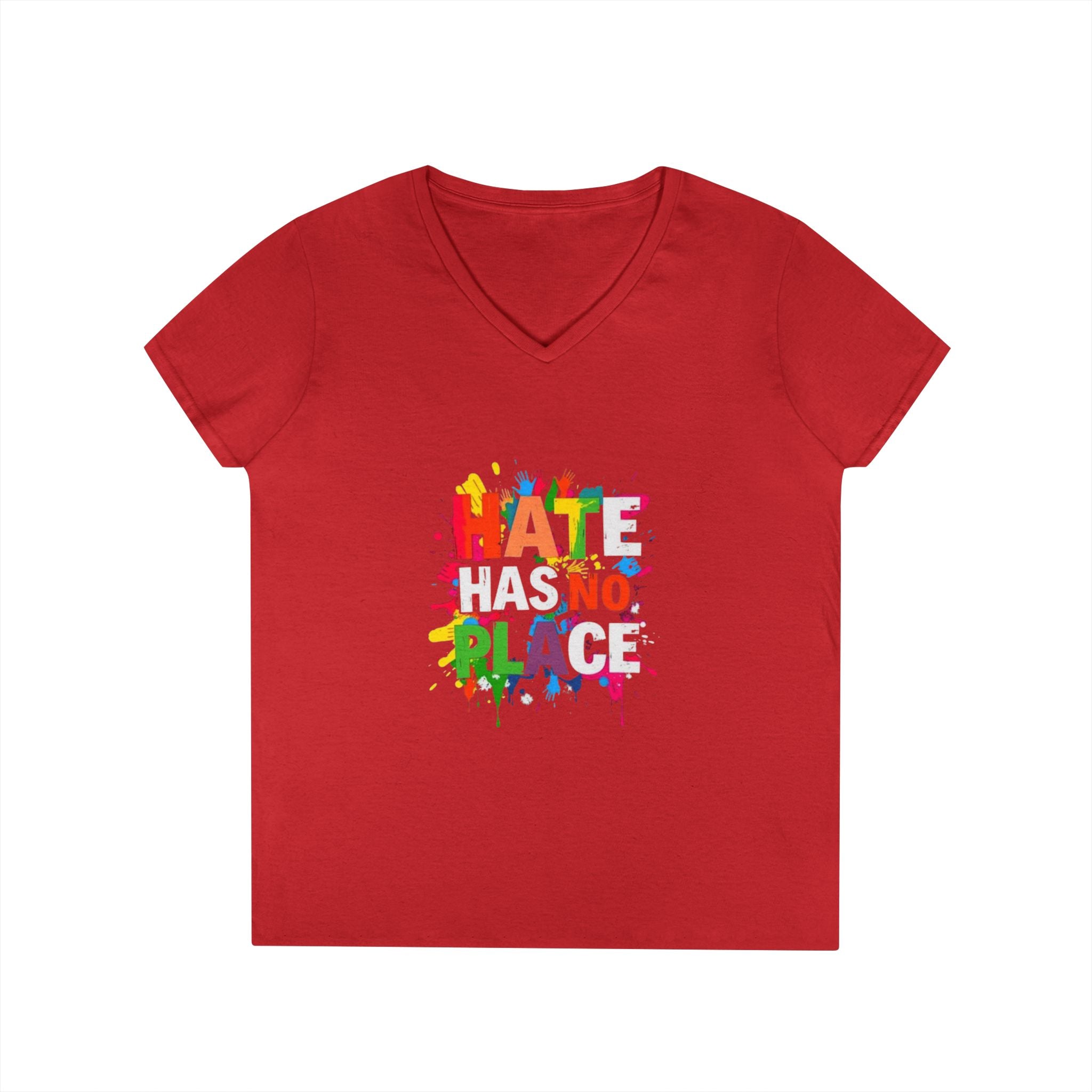 Ladies' V-Neck T-Shirt - "Hate Has No Place" Statement Tee