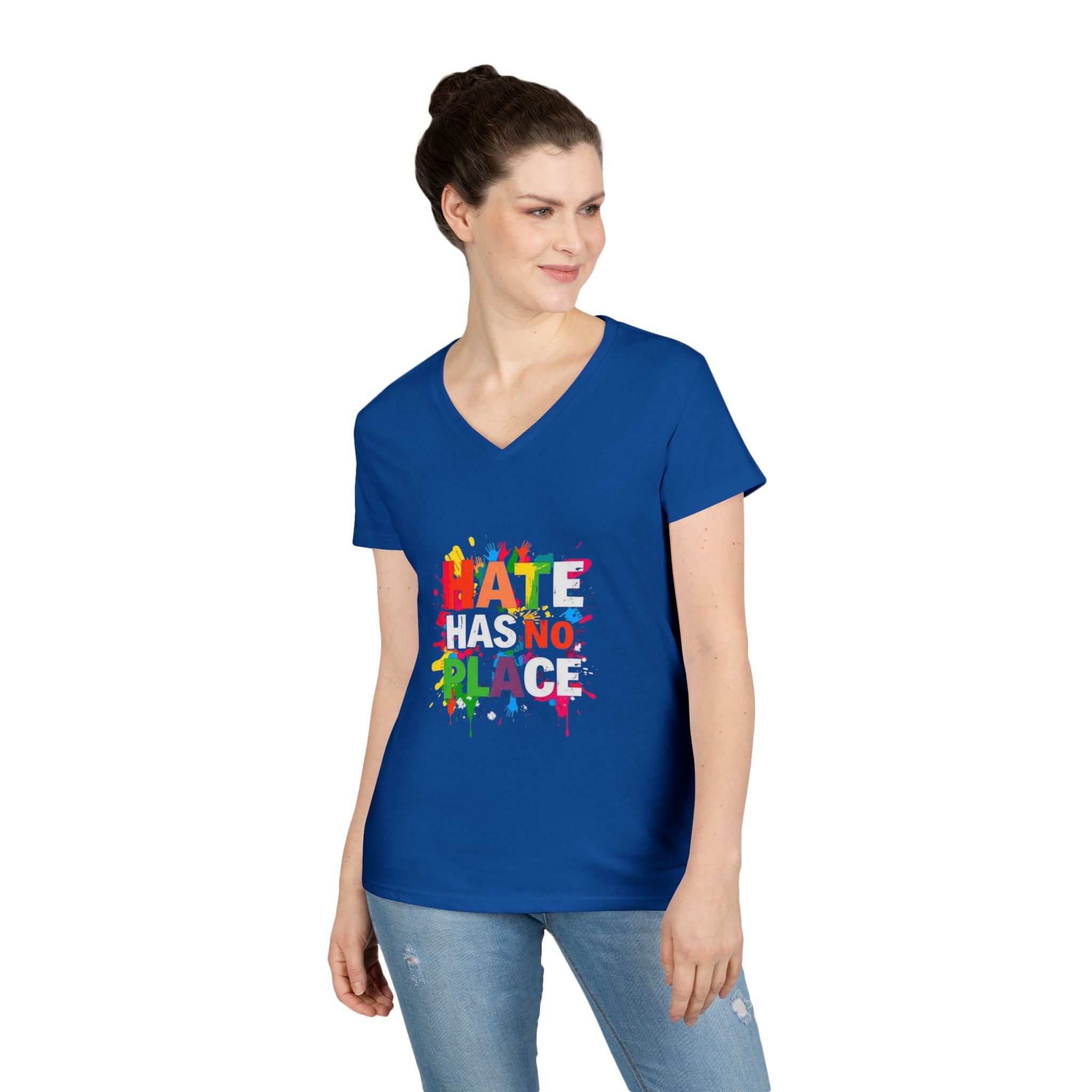 Ladies' V-Neck T-Shirt - "Hate Has No Place" Statement Tee