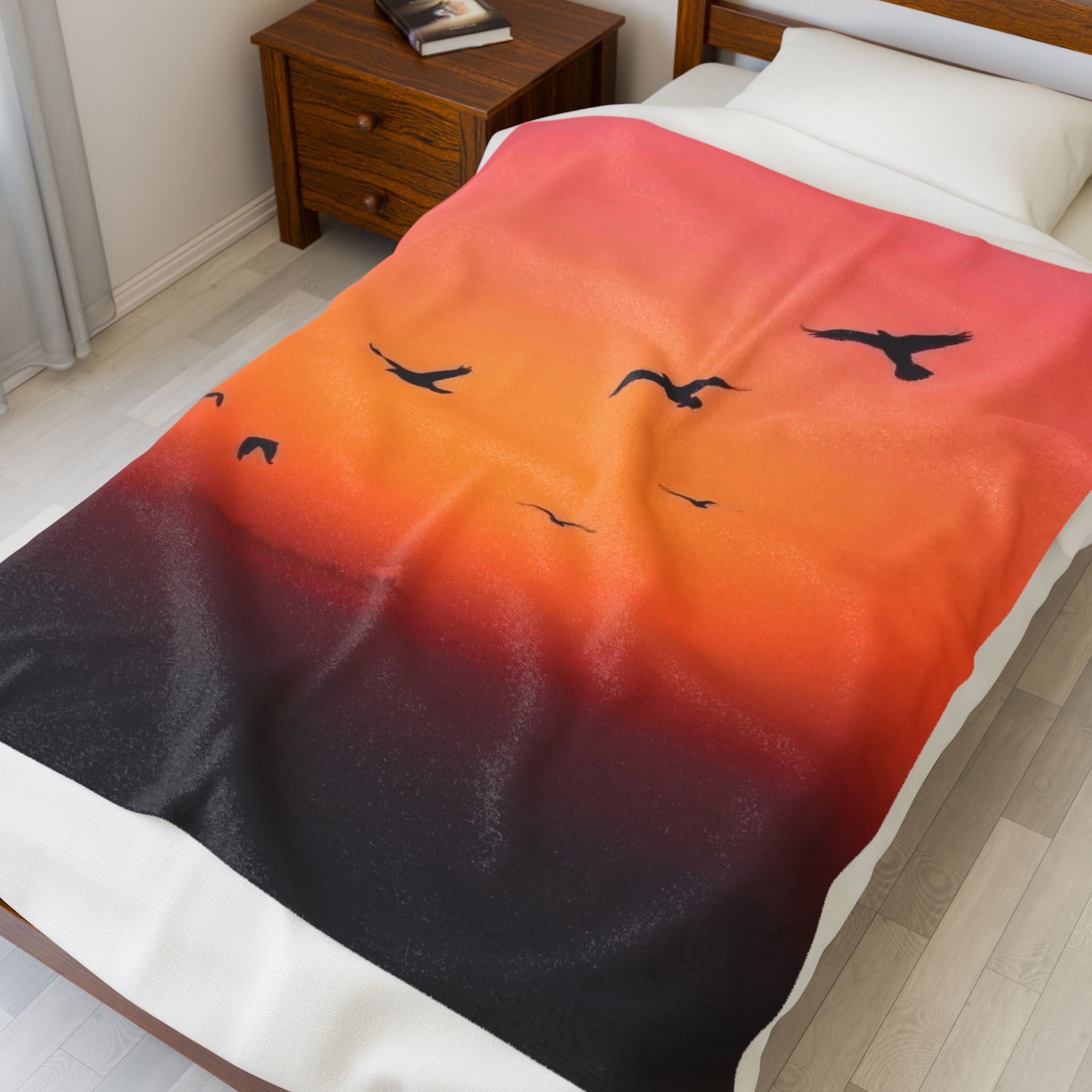 Birds at Dusk Velveteen Plush Blanket – For Comfort and Warmth