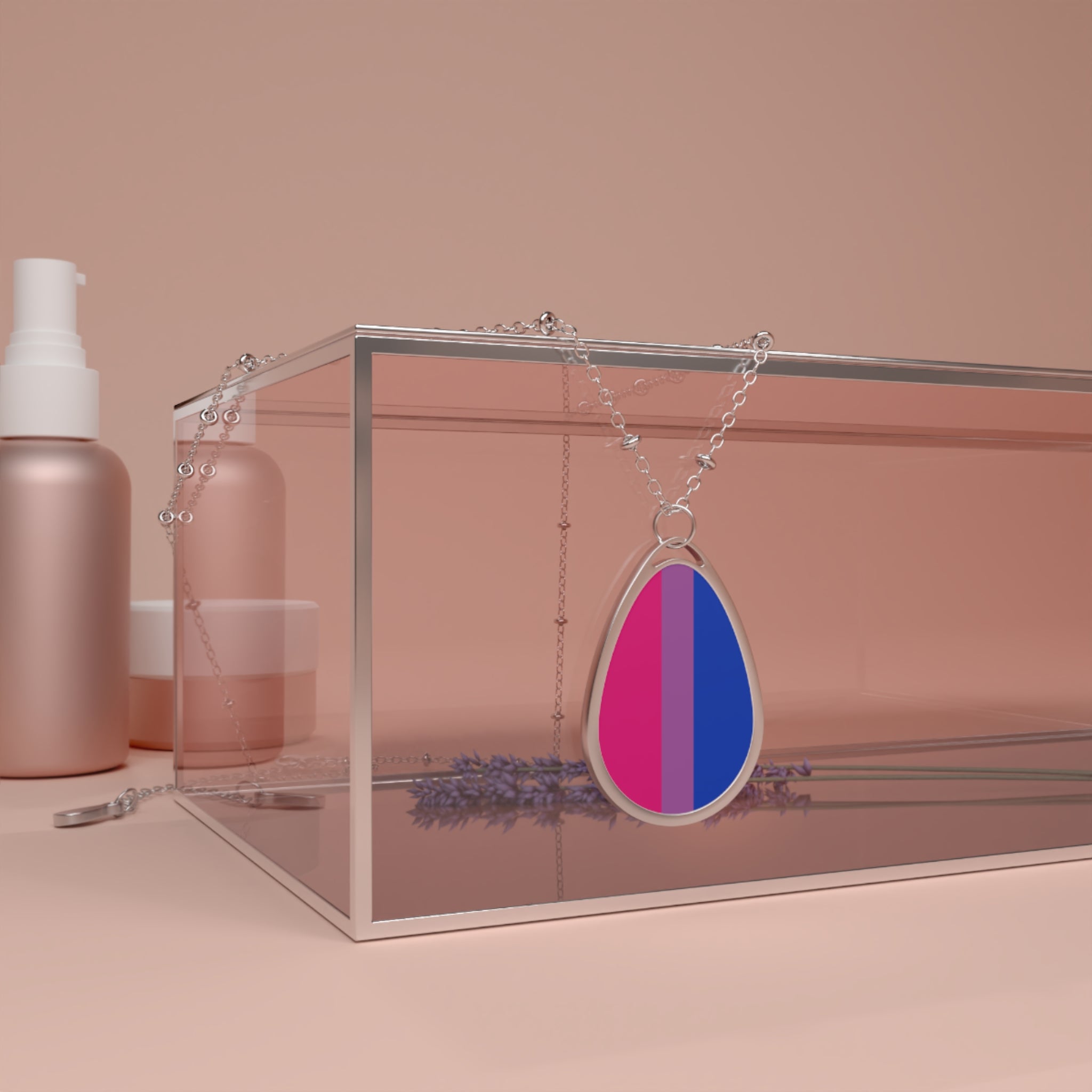 Bisexual Pride Oval Necklace - Stylish Silver Pendant for Inclusivity and Celebration