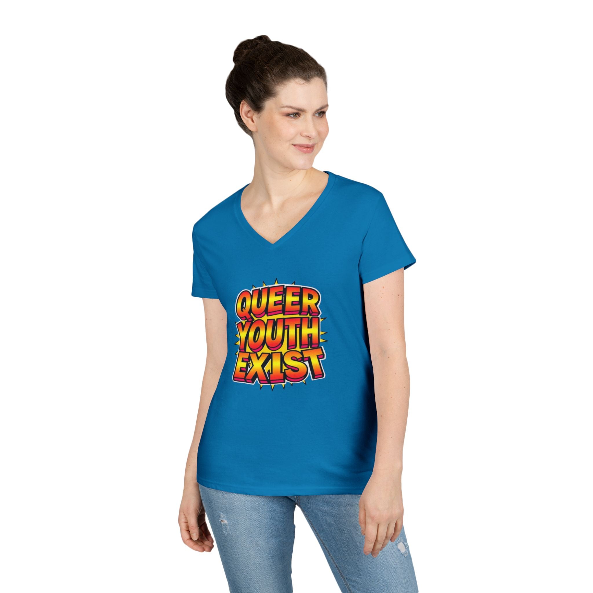 Queer Youth Exist V-Neck T-Shirt - Empowering Pride Apparel