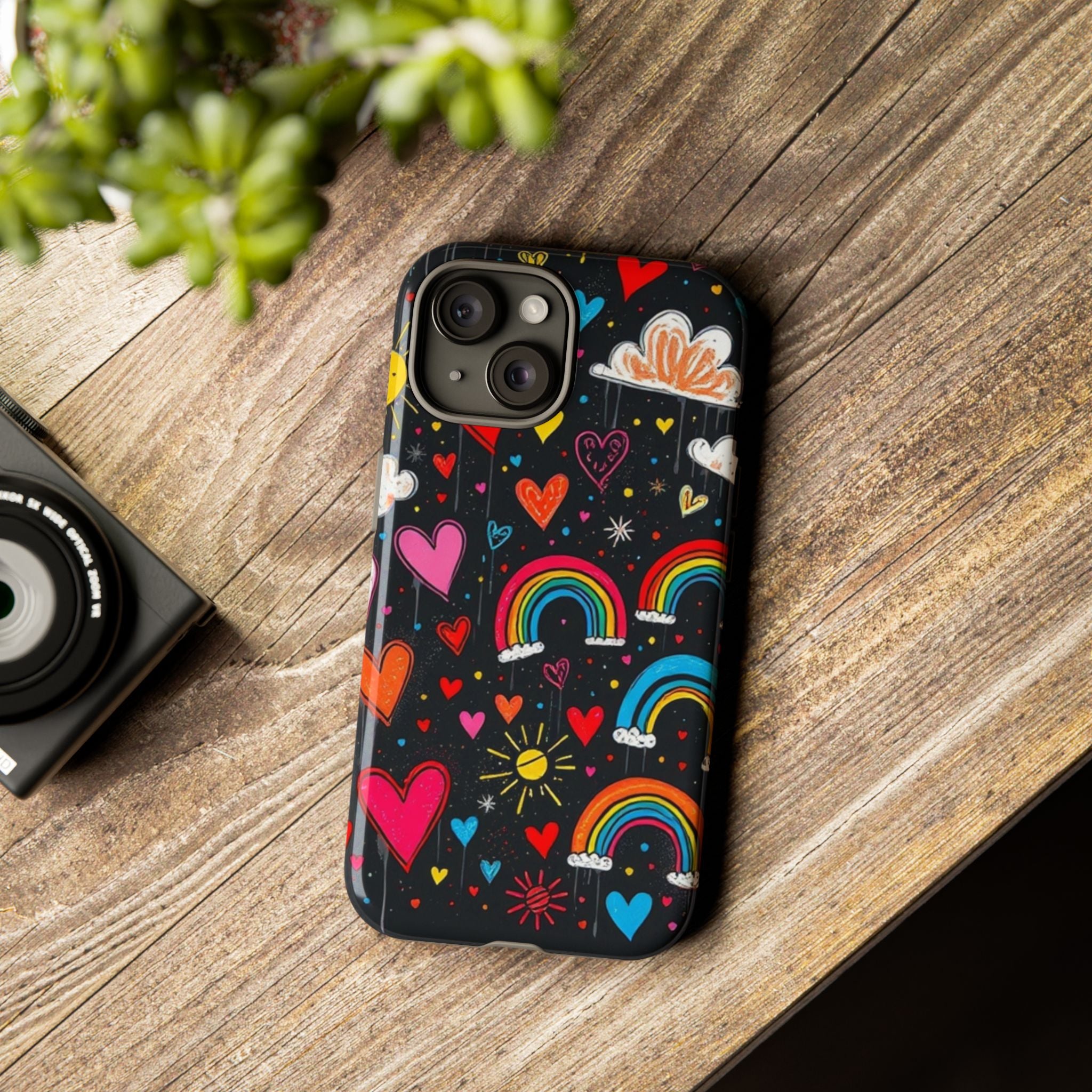 Android OR iPhone Compatible Cases - Doodle Hearts and Rainbows Design
