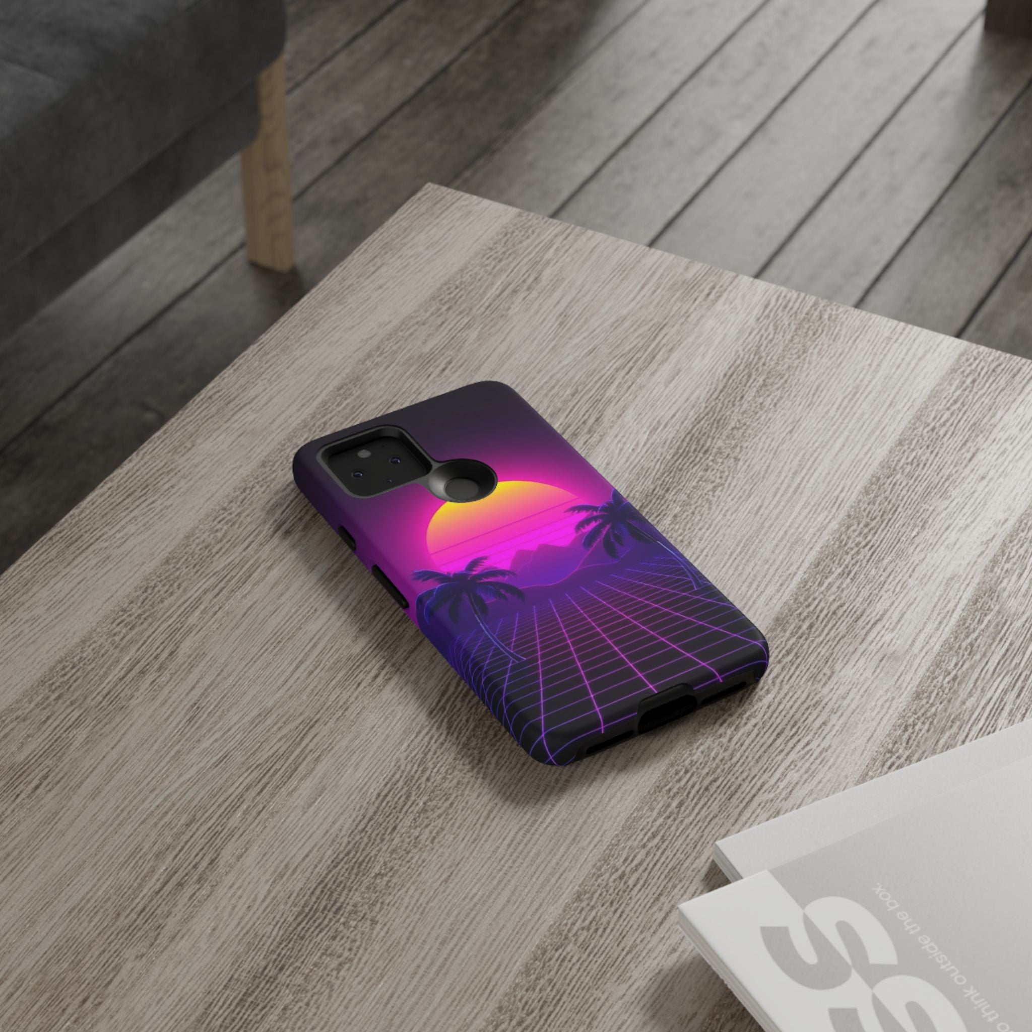 Android OR iPhone Compatible Cases - 80's Digital Grid Sunset Design - Unique Tough Cases