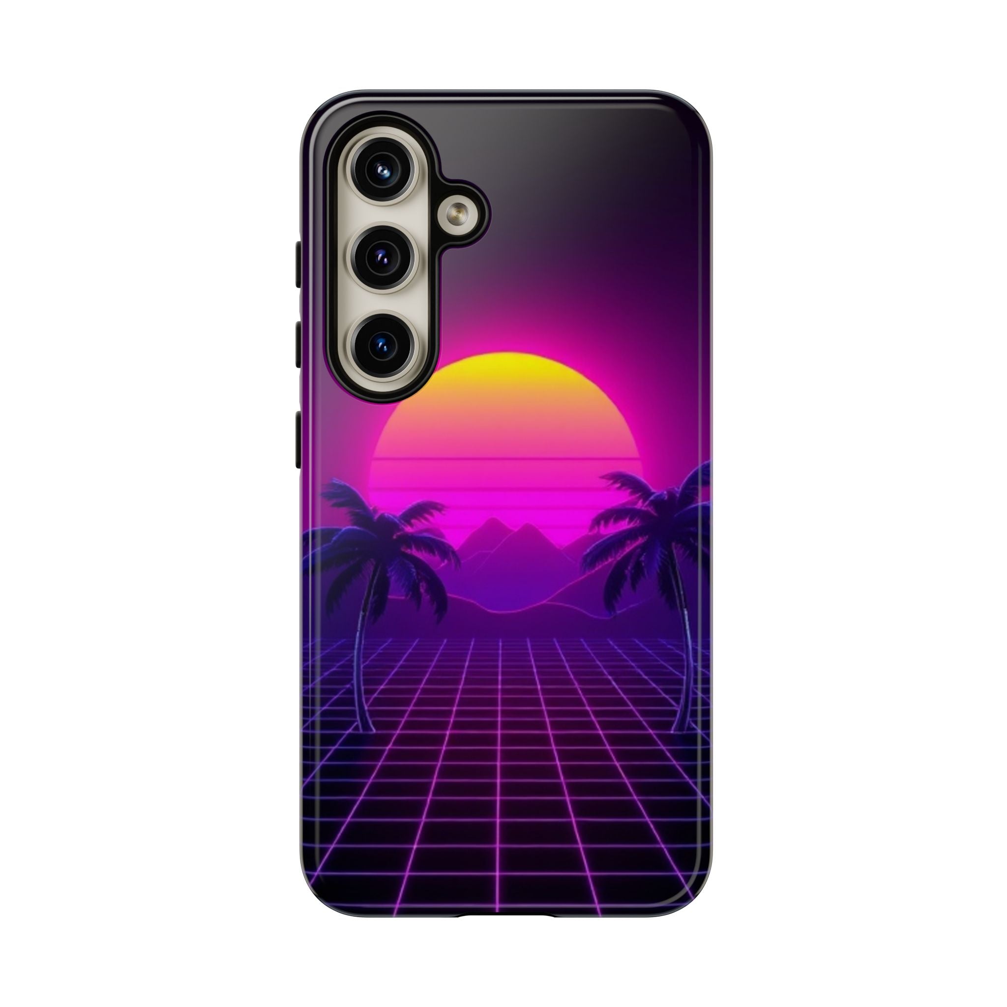 Android OR iPhone Compatible Cases - 80's Digital Grid Sunset Design - Unique Tough Cases