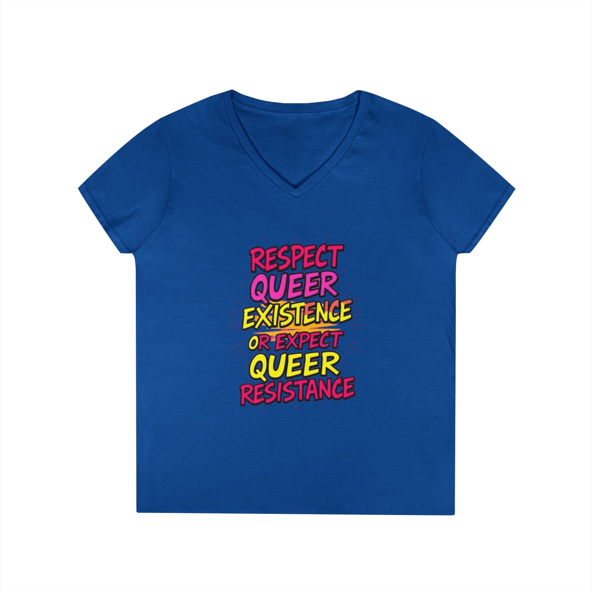 Respect Queer Existence V-Neck T-Shirt for Pride and Equality