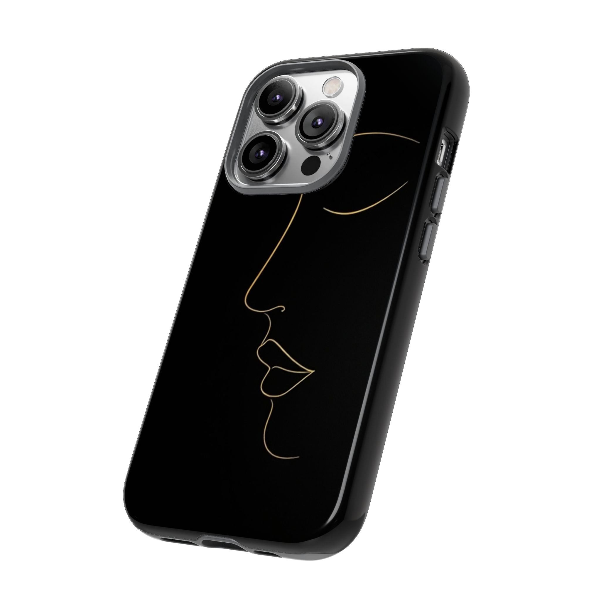 Android OR iPhone Compatible Cases - Gold Line Face Design - Unique Tough Cases