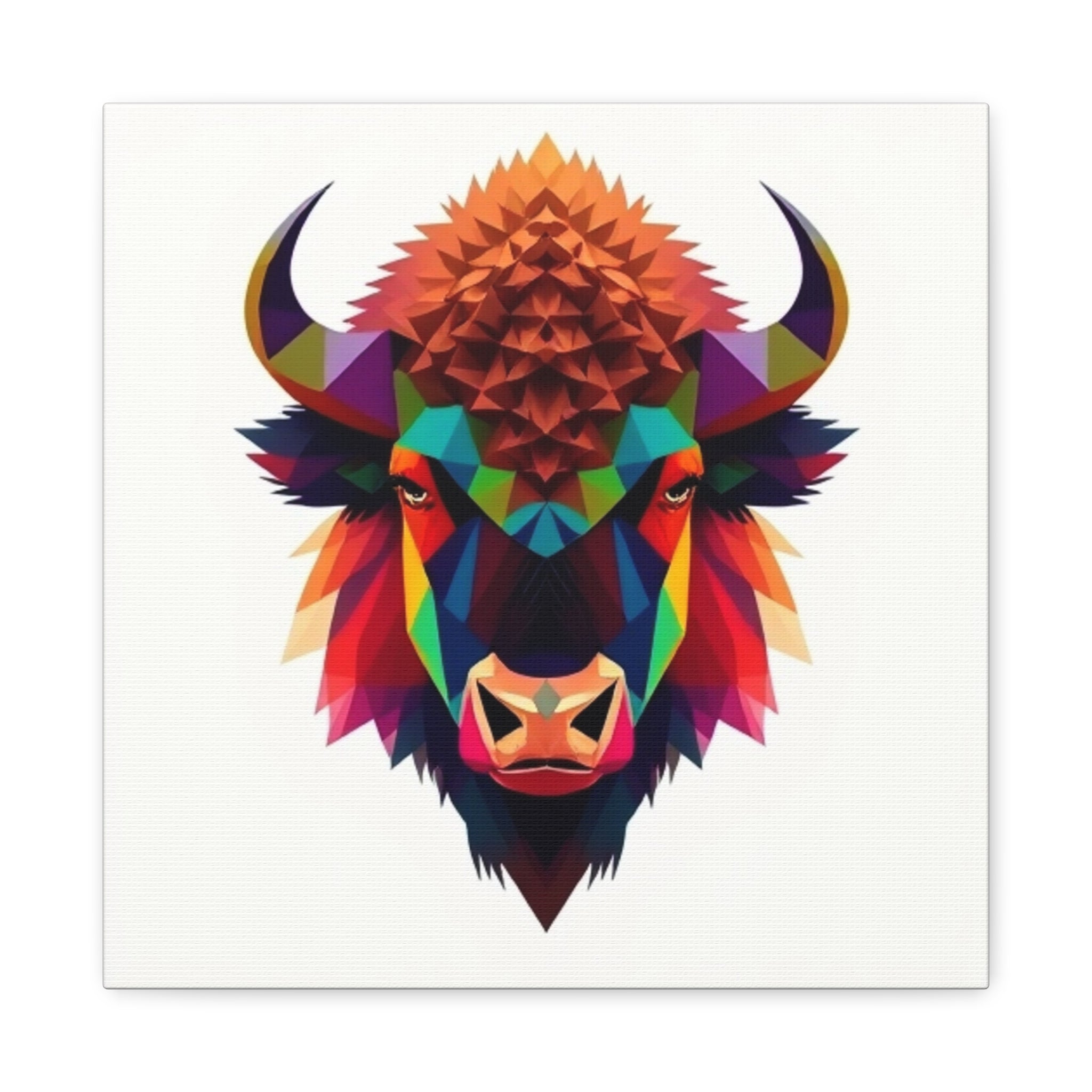 Colorful Bison Wall Art Canvas - Geometric Home Decor for Nature Lovers