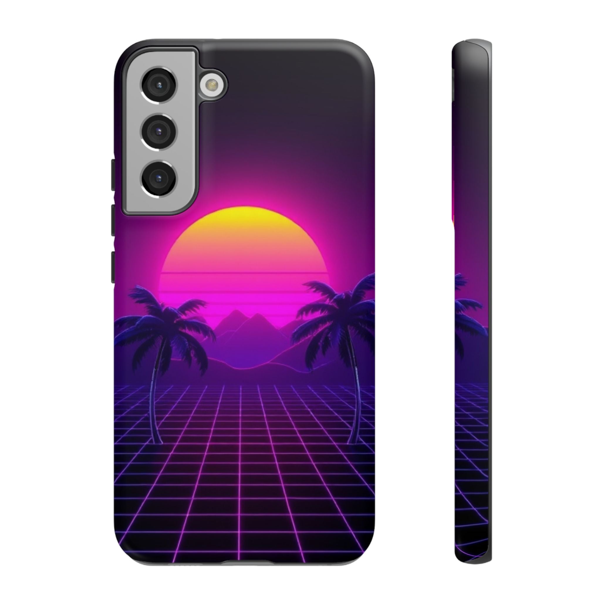 Android OR iPhone Compatible Cases - 80's Digital Grid Sunset Design - Unique Tough Cases