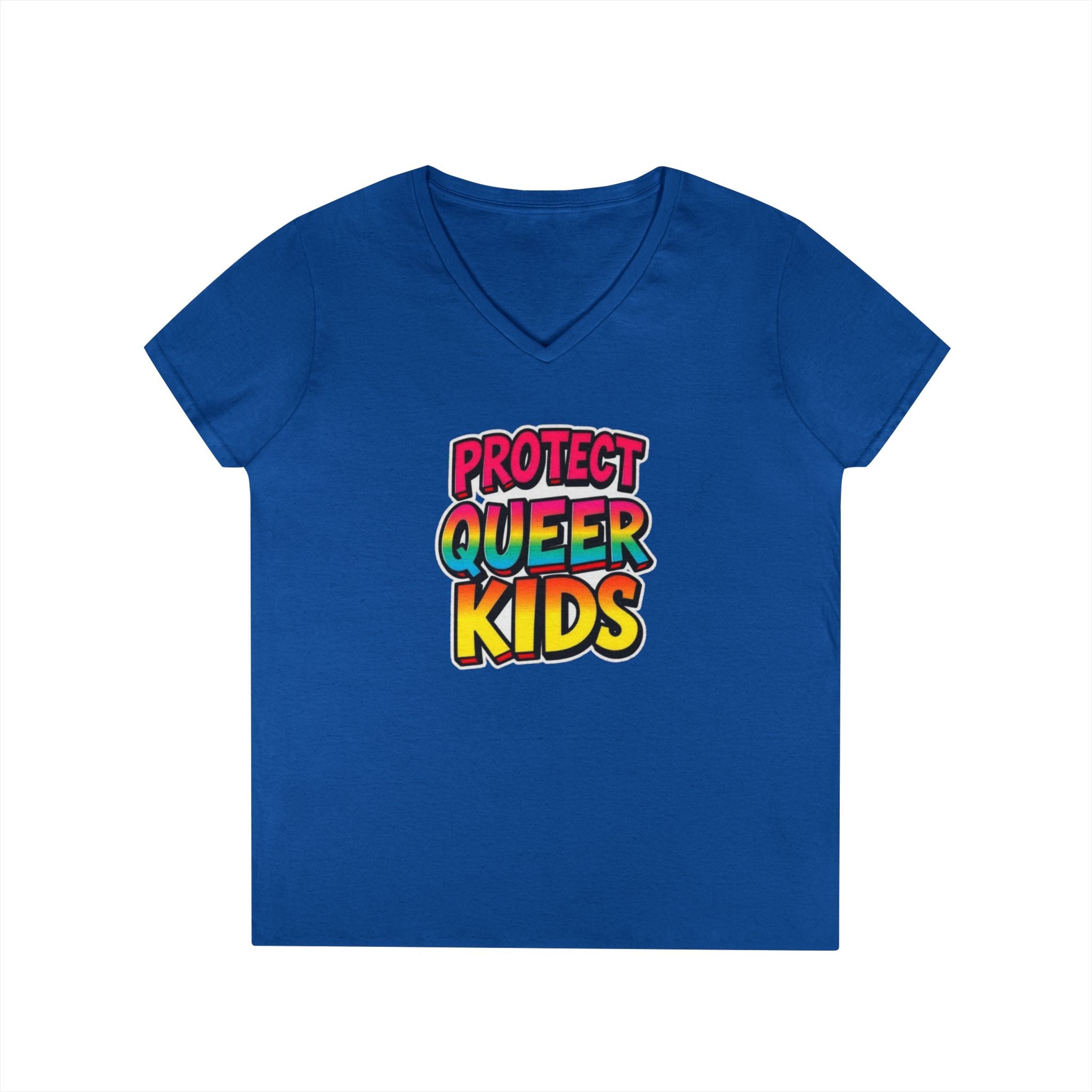 V-Neck T-Shirt: 'Protect Queer Kids' Design