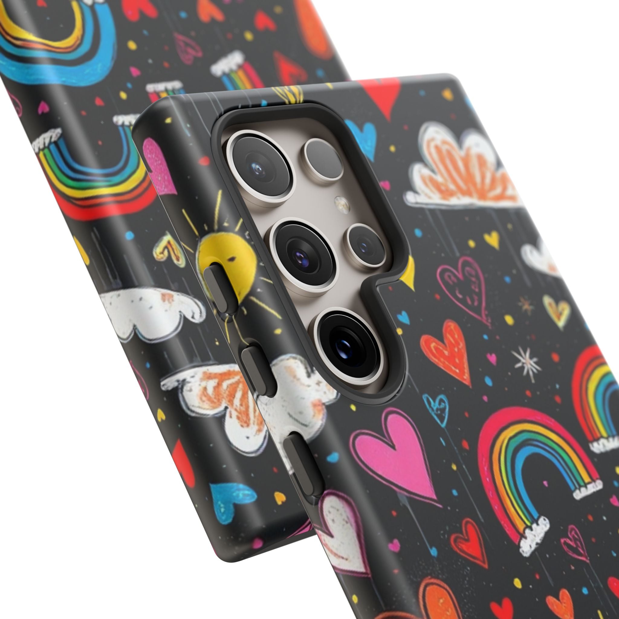 Android OR iPhone Compatible Cases - Doodle Hearts and Rainbows Design