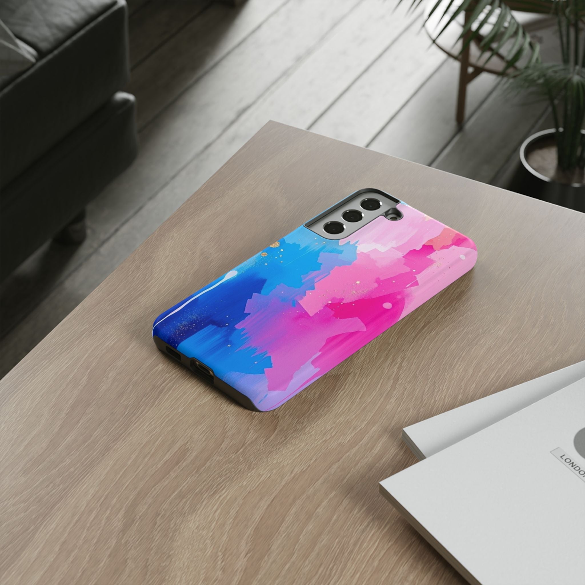 Android OR iPhone Compatible Cases - Pink and Blue Color Splash Design