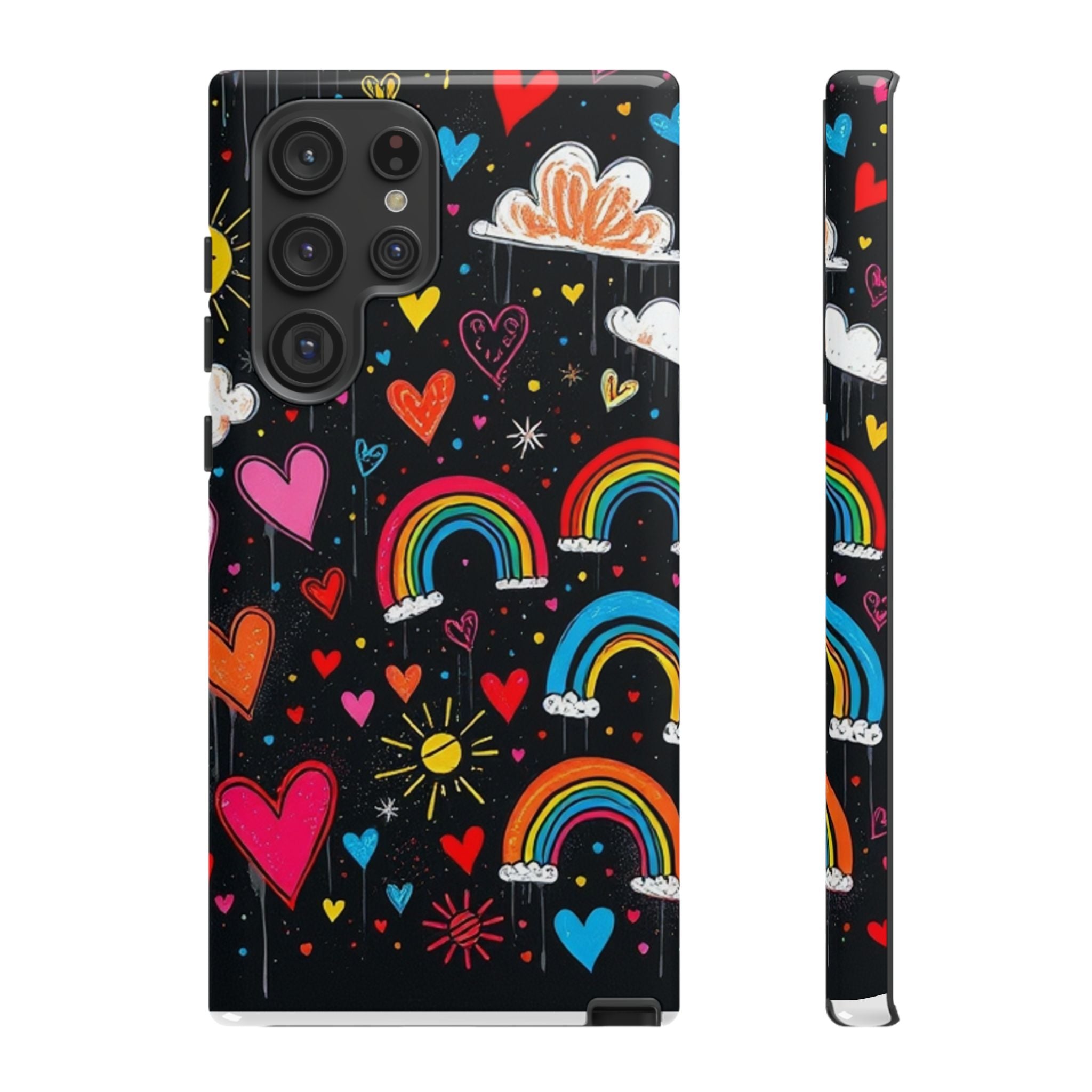 Android OR iPhone Compatible Cases - Doodle Hearts and Rainbows Design