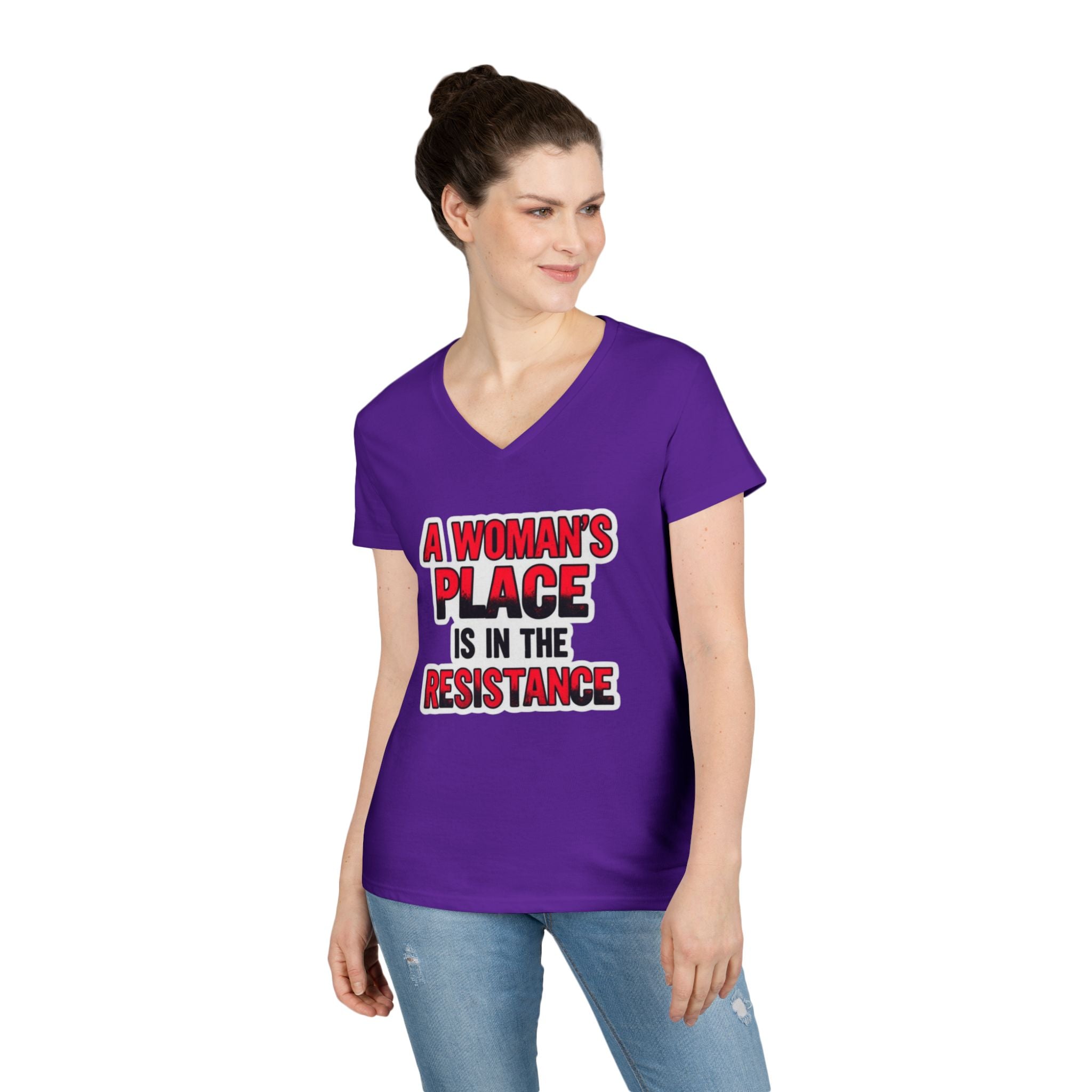 Empowering V-Neck T-Shirt - "A Woman's Place Is In The Resistance"