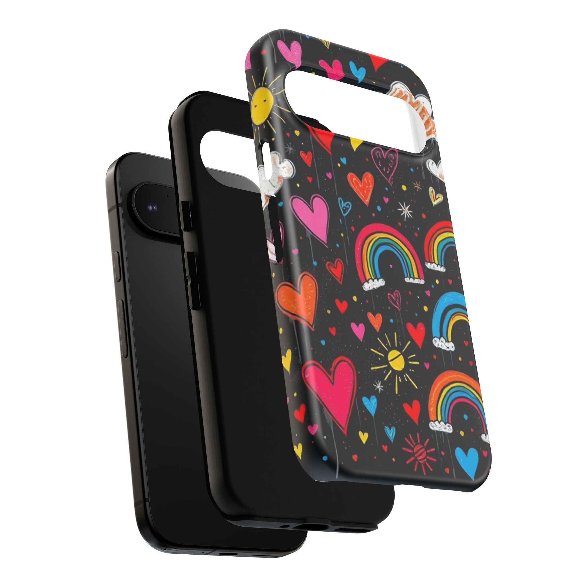 Android OR iPhone Compatible Cases - Doodle Hearts and Rainbows Design