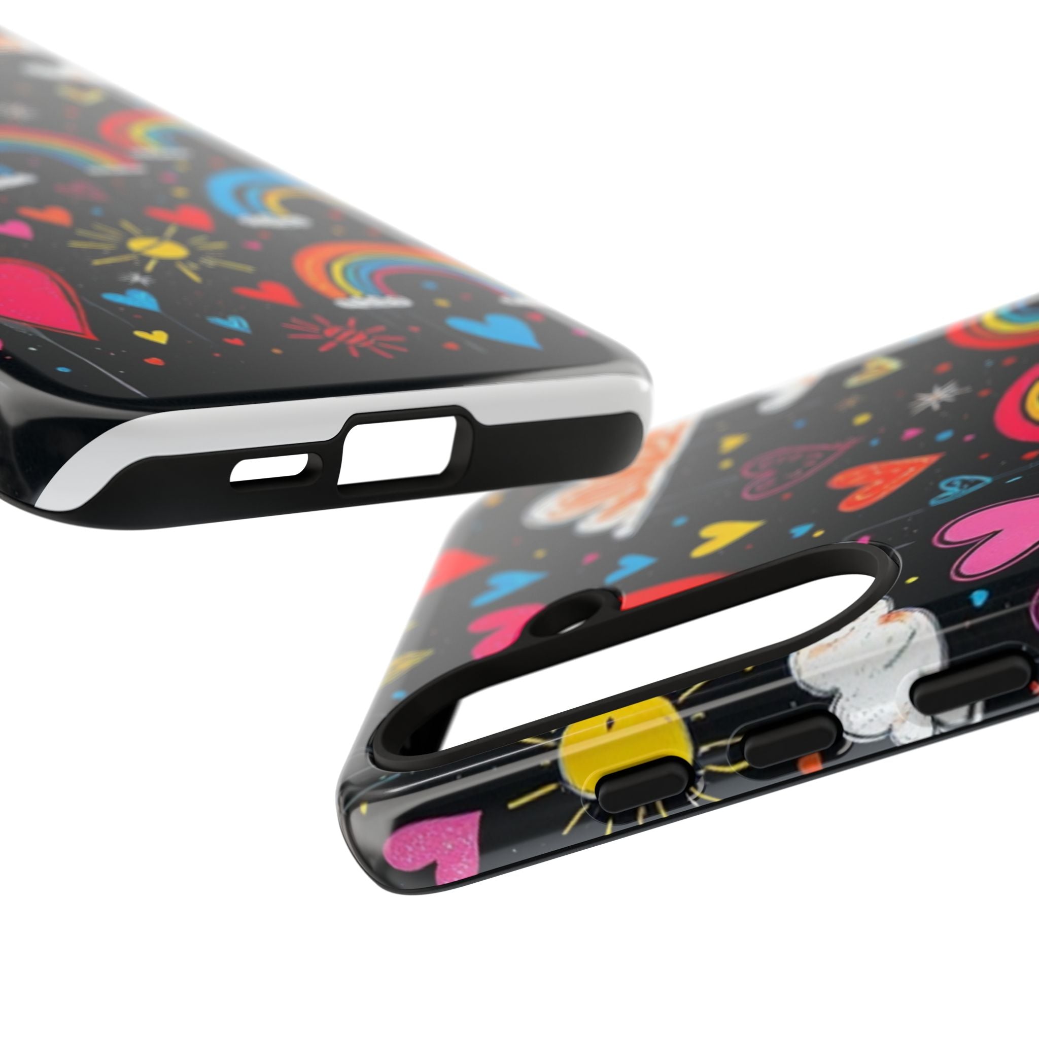 Android OR iPhone Compatible Cases - Doodle Hearts and Rainbows Design