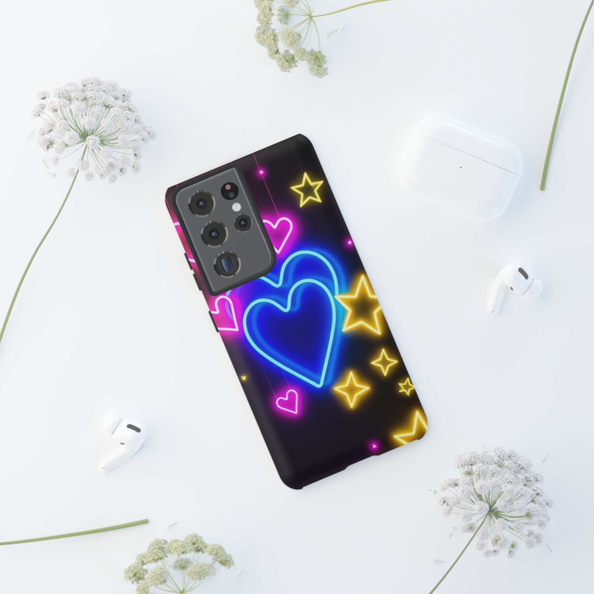 Android OR iPhone Compatible Cases - Neon Love Design - Unique Tough Cases