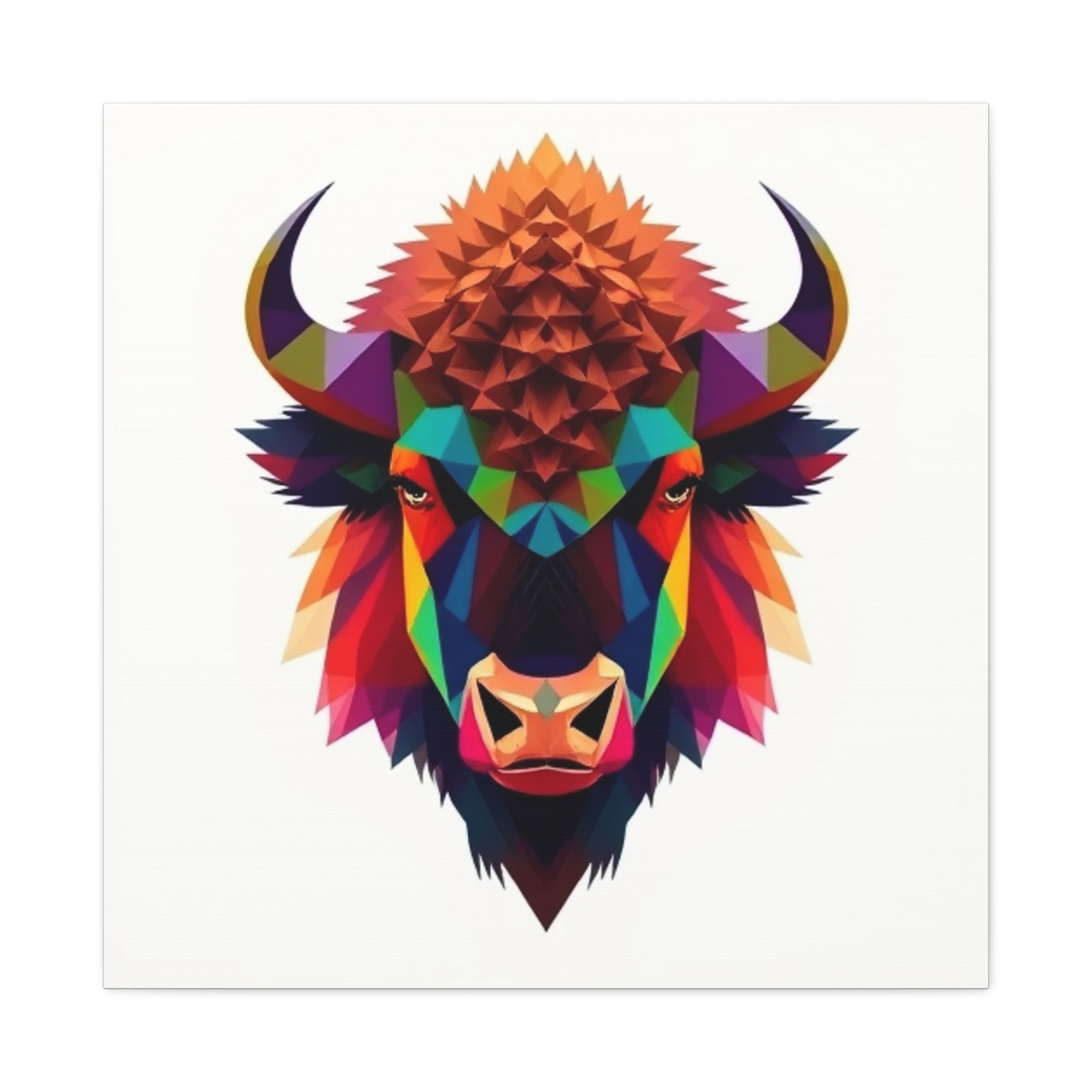 Colorful Bison Wall Art Canvas - Geometric Home Decor for Nature Lovers