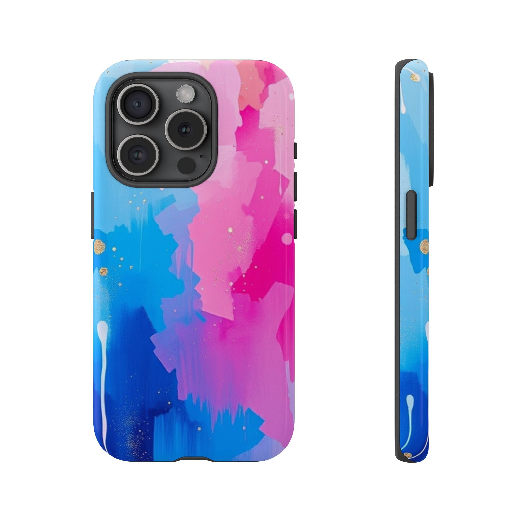 Android OR iPhone Compatible Cases - Pink and Blue Color Splash Design