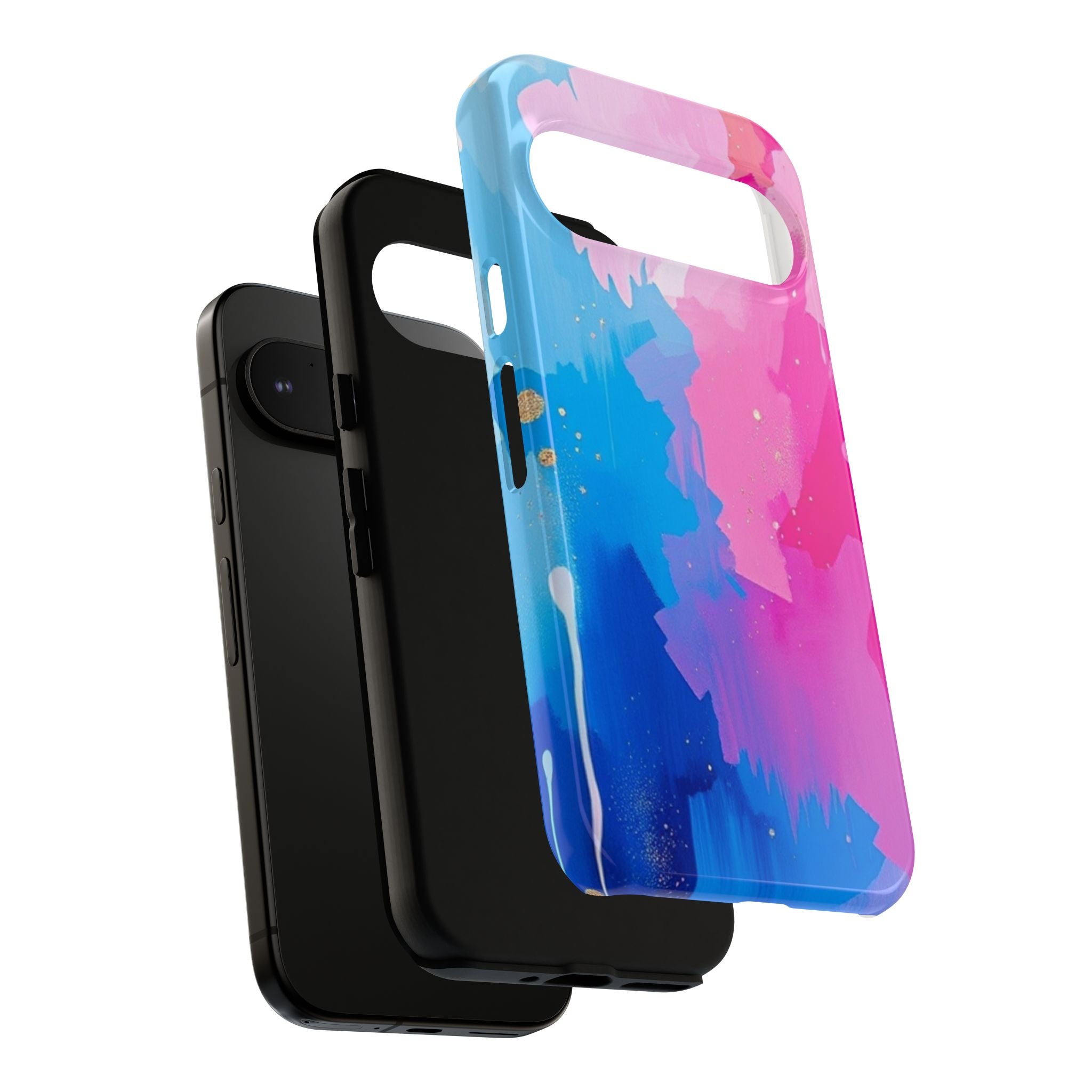 Android OR iPhone Compatible Cases - Pink and Blue Color Splash Design