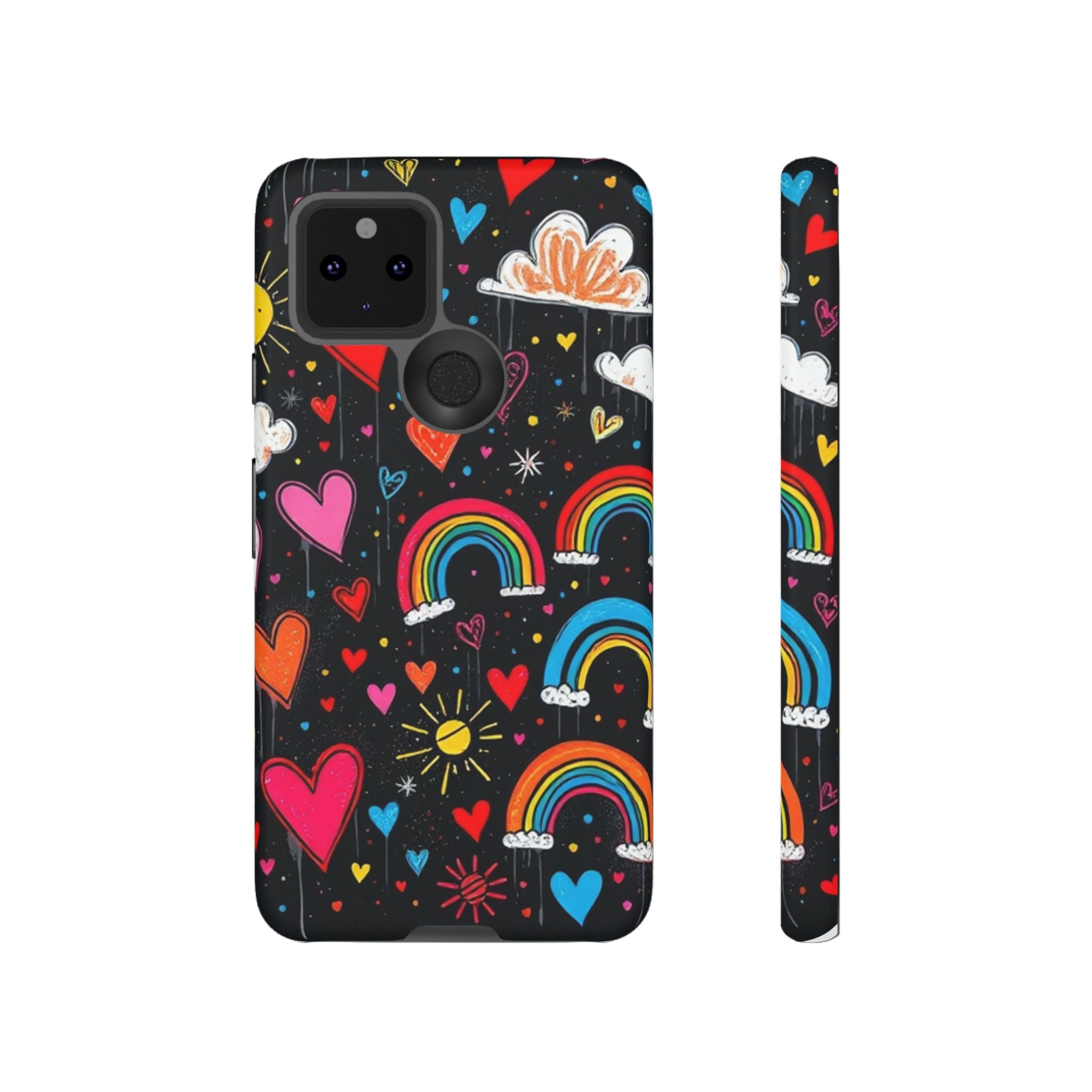 Android OR iPhone Compatible Cases - Doodle Hearts and Rainbows Design
