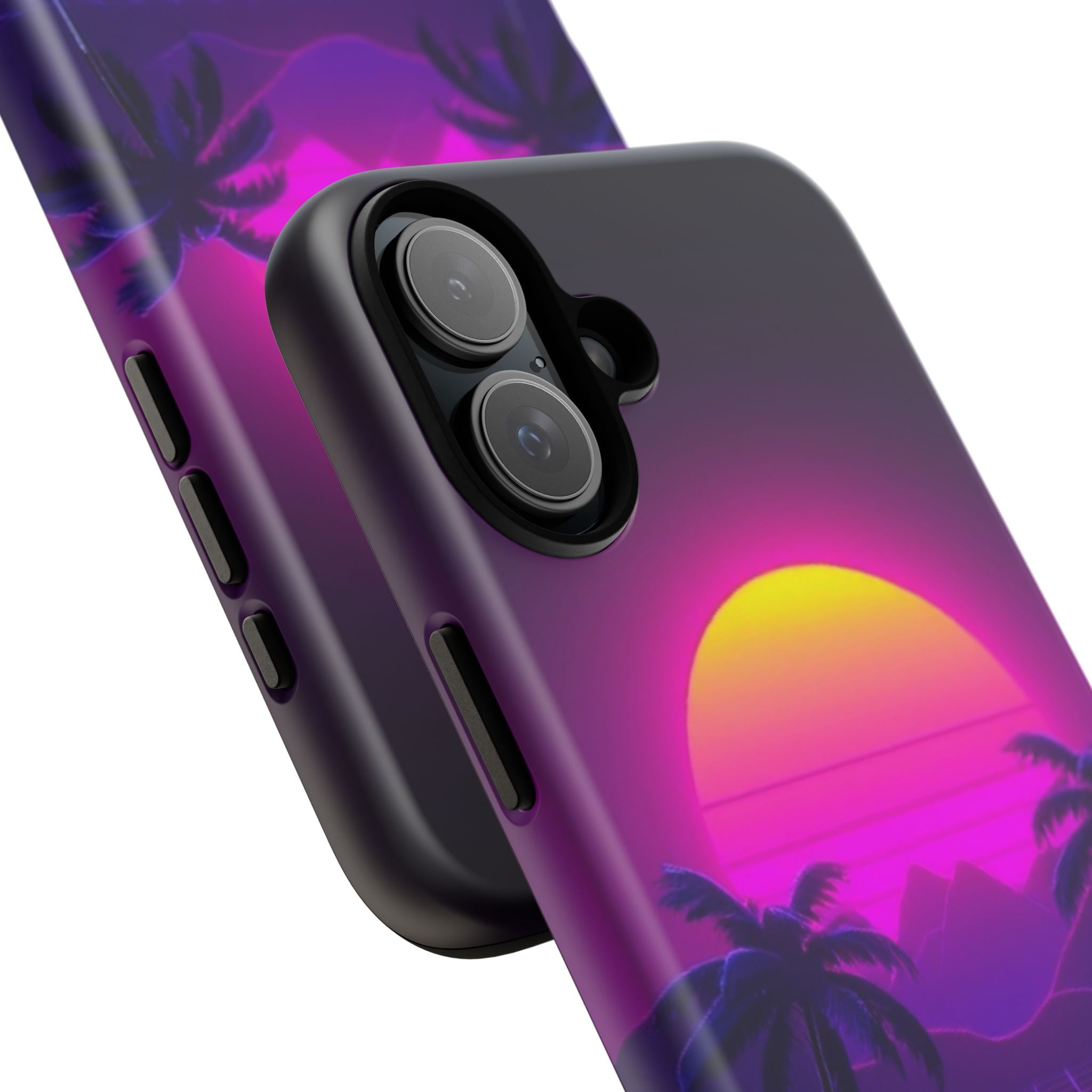 Android OR iPhone Compatible Cases - 80's Digital Grid Sunset Design - Unique Tough Cases