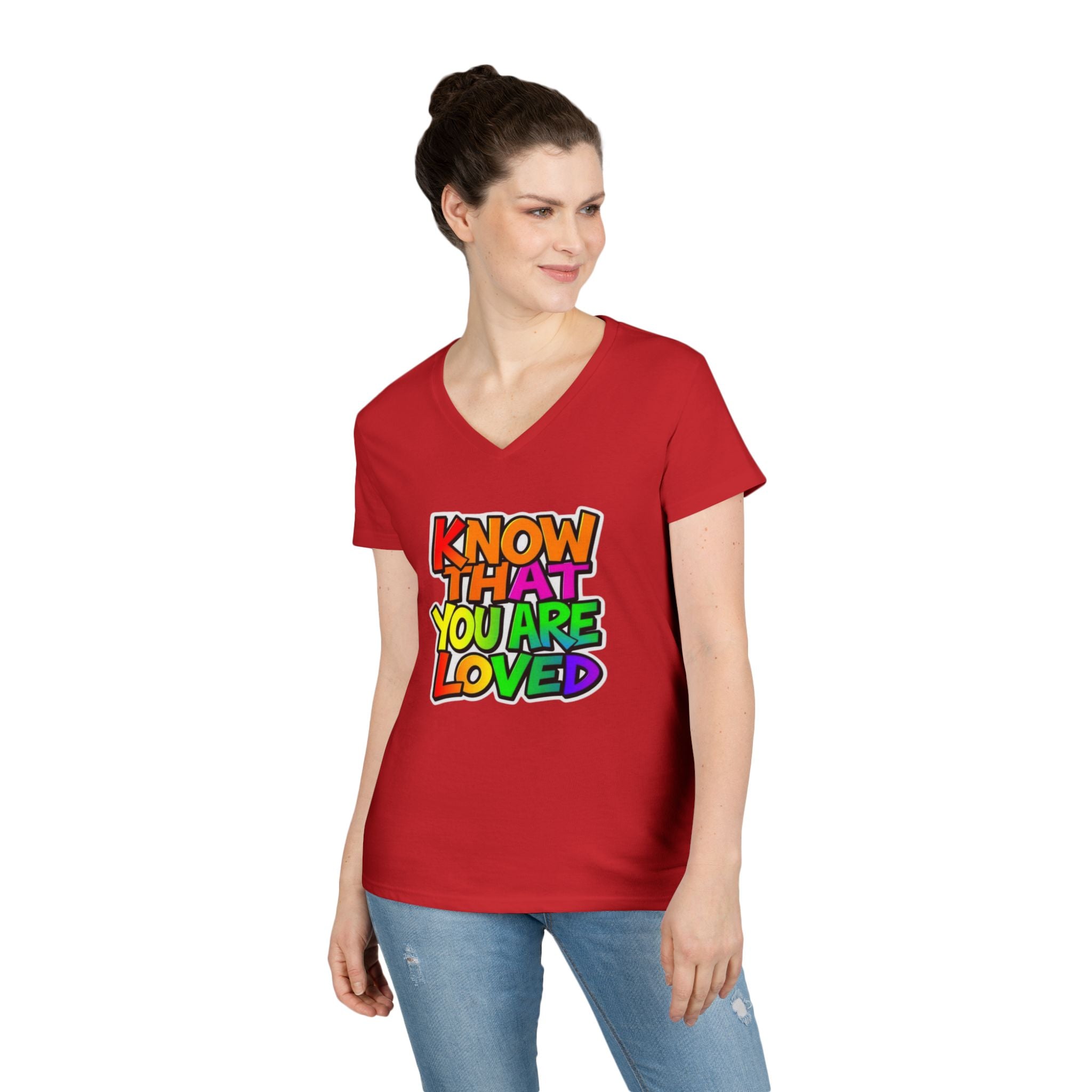 Inspirational Ladies' V-Neck T-Shirt - 'Know That You Are Loved'