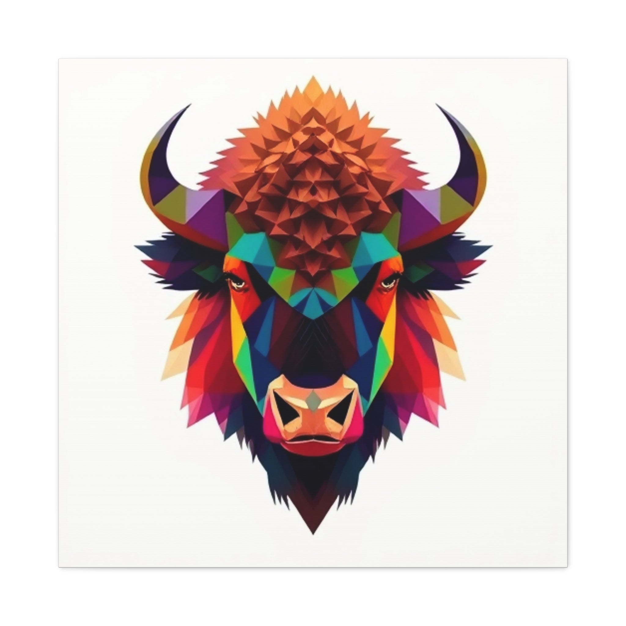 Colorful Bison Wall Art Canvas - Geometric Home Decor for Nature Lovers