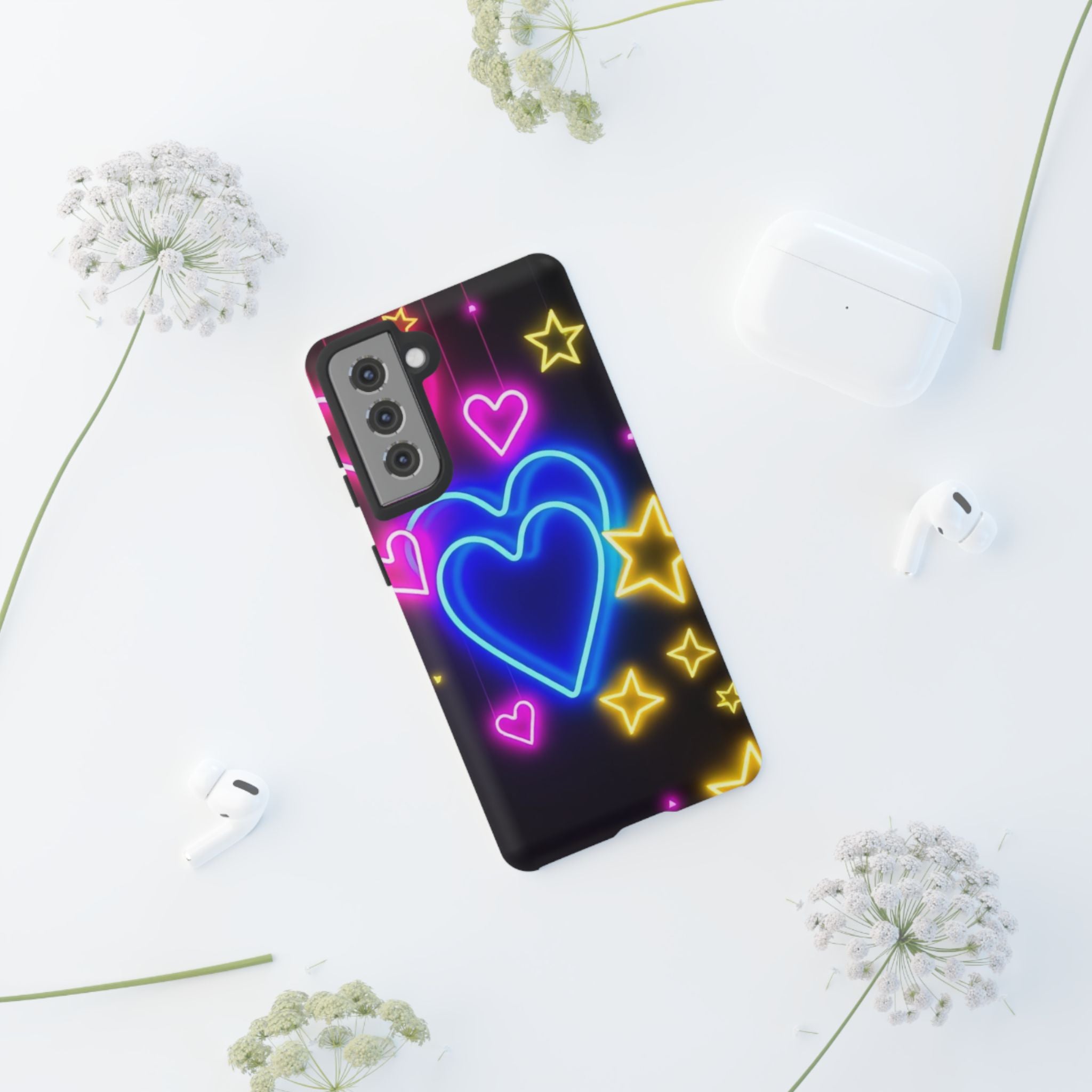 Android OR iPhone Compatible Cases - Neon Love Design - Unique Tough Cases