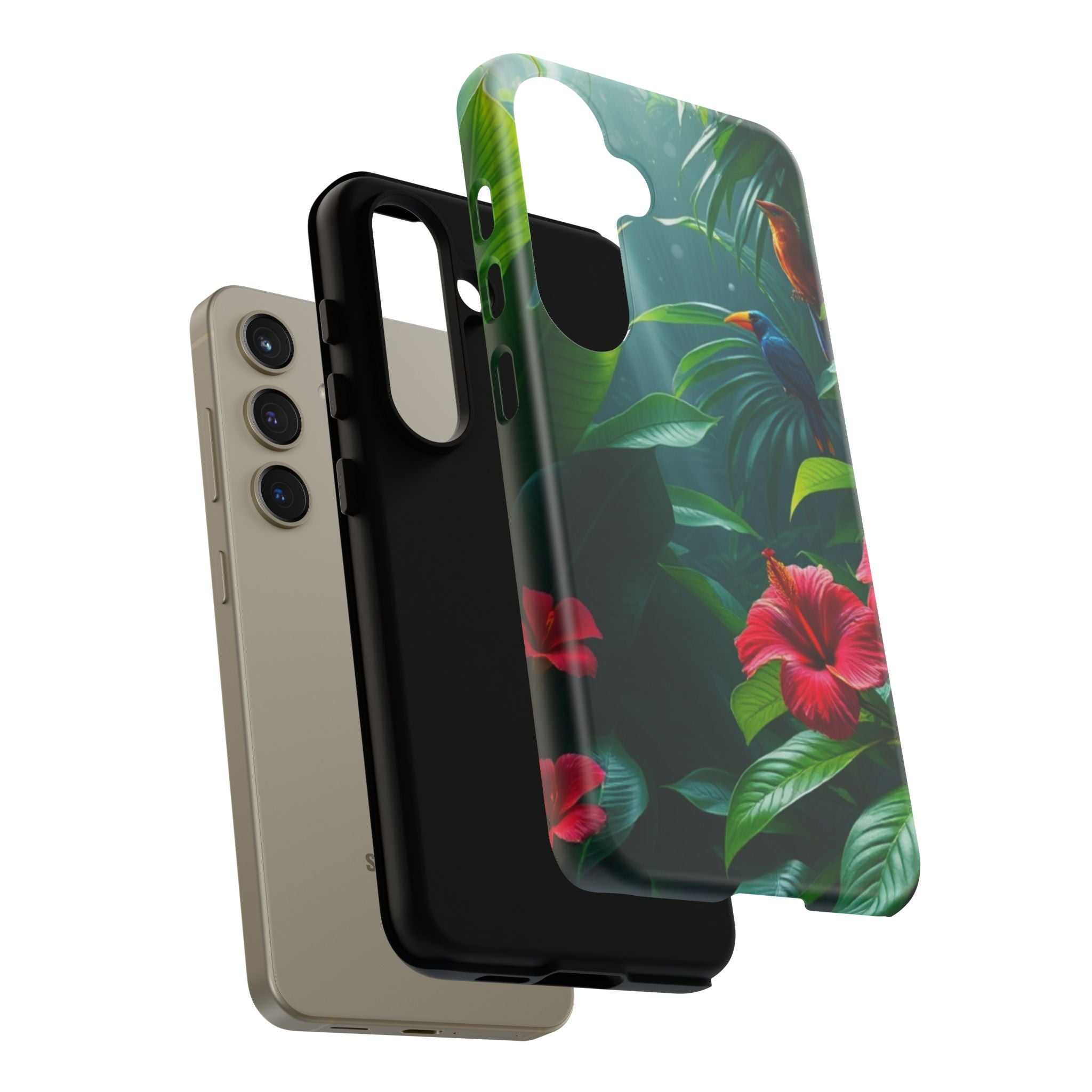 Android OR iPhone Compatible Cases - Tropical Flower & Bird Design - Unique Tough Cases