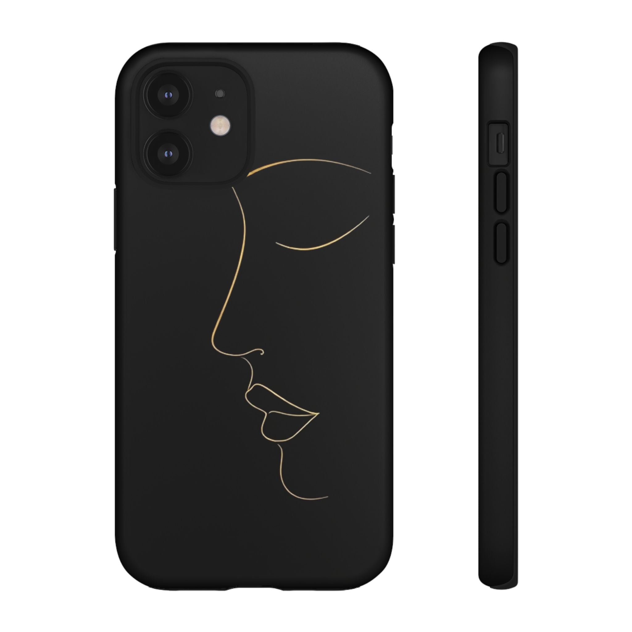 Android OR iPhone Compatible Cases - Gold Line Face Design - Unique Tough Cases