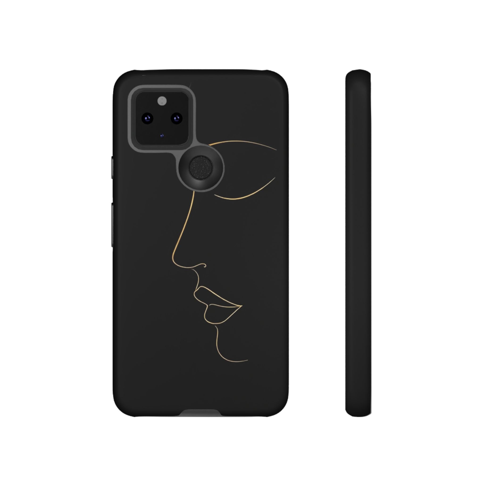 Android OR iPhone Compatible Cases - Gold Line Face Design - Unique Tough Cases