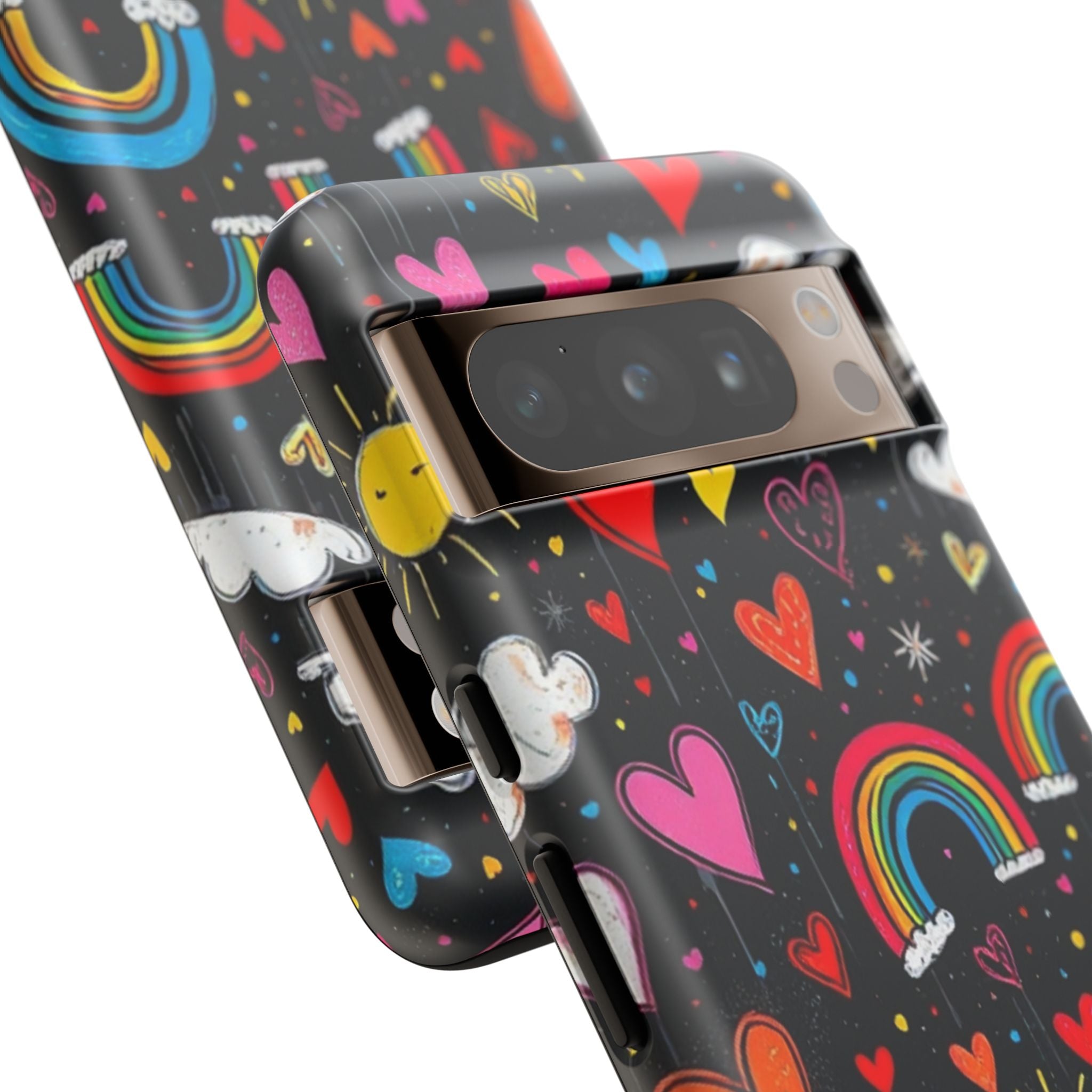 Android OR iPhone Compatible Cases - Doodle Hearts and Rainbows Design